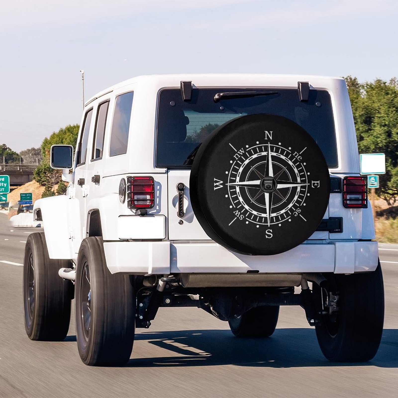 Foruidea Compass Sun Dial Black Spare Tire Cover with Backup Camera Hole Wheel Tire Cover Fit Trailer, RV, SUV and Many Vehicle