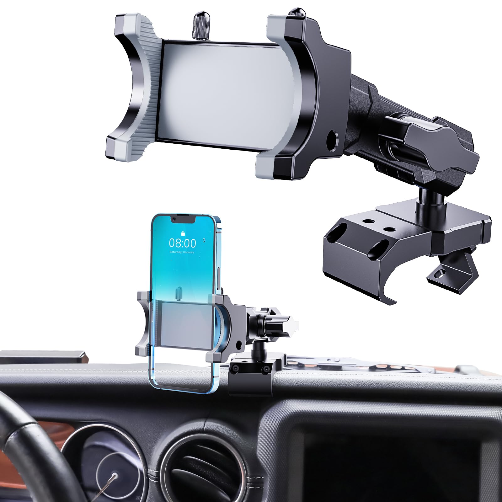 Diamooky Upgraded Metal Phone Mount For Jeep Wrangler Jl Jlu 2018-2023 And Gladiator Jt 2020 2021 2022 2023 Phone Holder Dash Mo