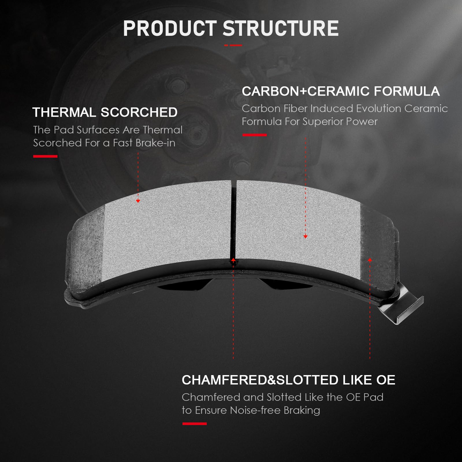 Cciyu D369 Front Ceramic Brake Pads Kits 4Pcs Fit For Dodge For Ram 1500,For Gmc C1500,C1500 Suburban,C2500,K1500,K1500 Suburban