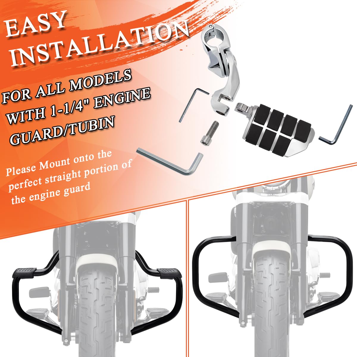 Fovplue 1.25' Highway Footpegs, Short Angled Adjustable Highway Pegs W/Mounts For Harley Touring Street Glide Electra Glide Road King Softail Cvo Dyna Trike Vrsc Sportster W/1-1/4' Engine Guard,#2