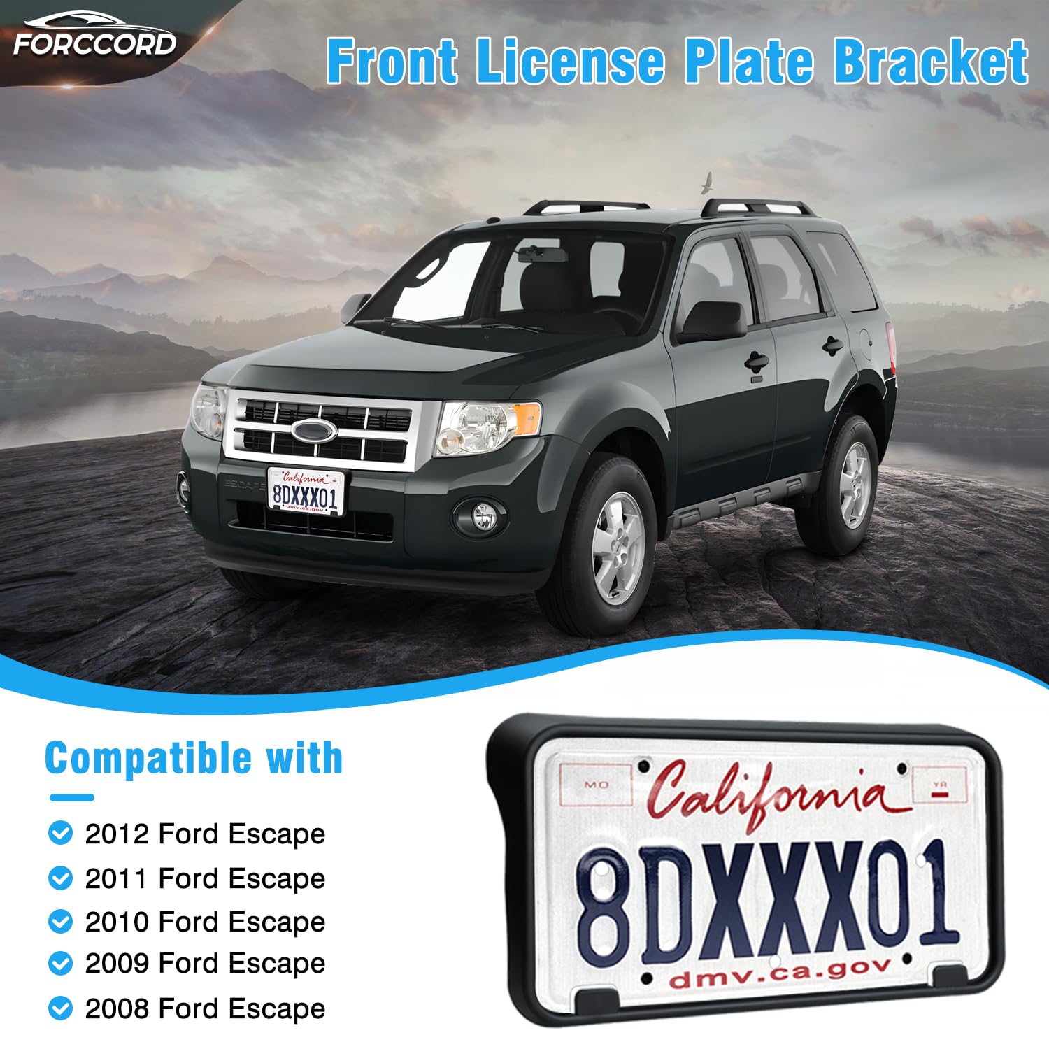 Forccord Custom Fit For License Plate Bracket Ford Escape 2012 2011 2010 2009 2008 Front License Plate Frame Black Car Accessori