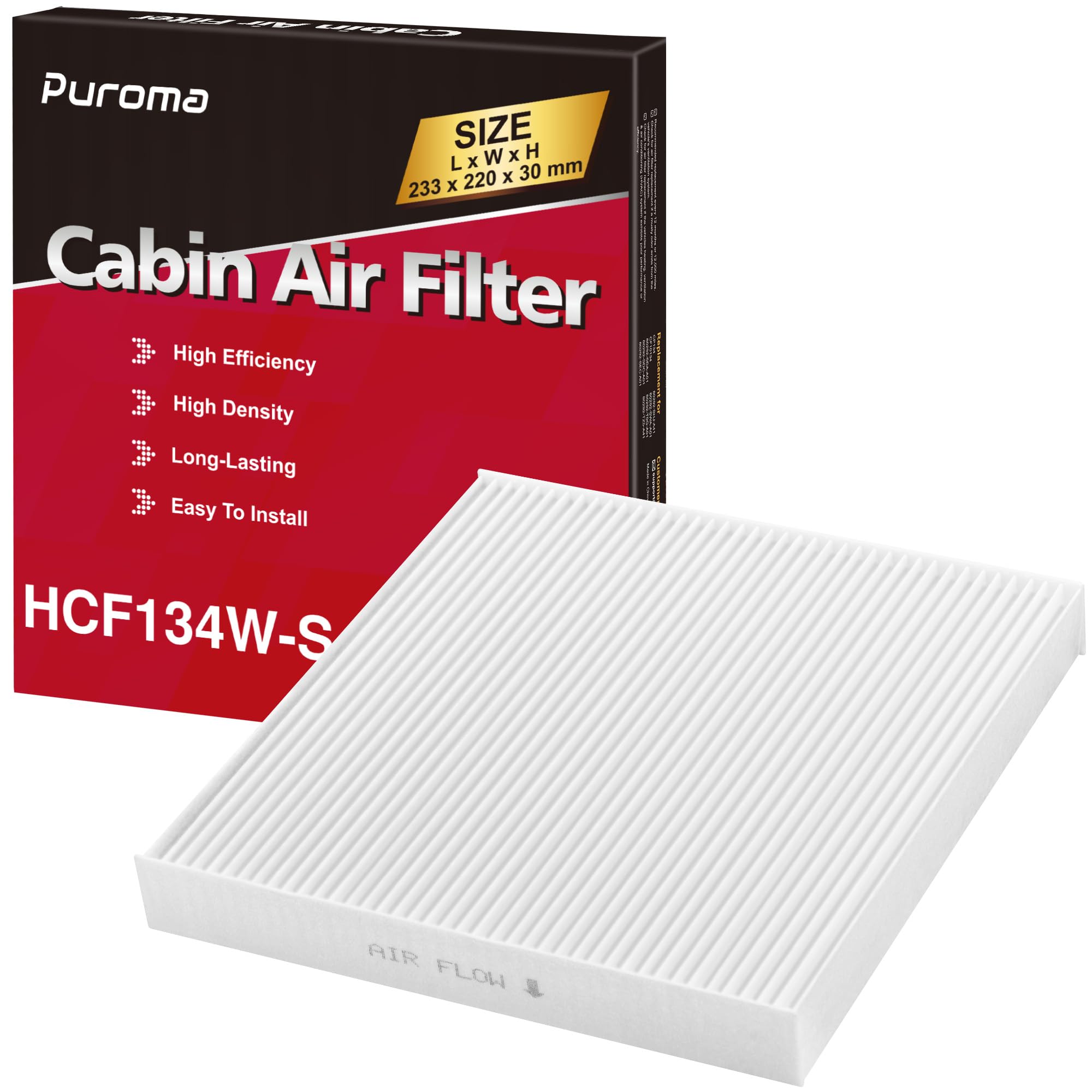 Puroma 1 Pack Cabin Air Filter with Multiple Fiber Layers, Replacement for CP134, CF10134, Honda Civic, CR-V, Odyssey, Pilot, Ac