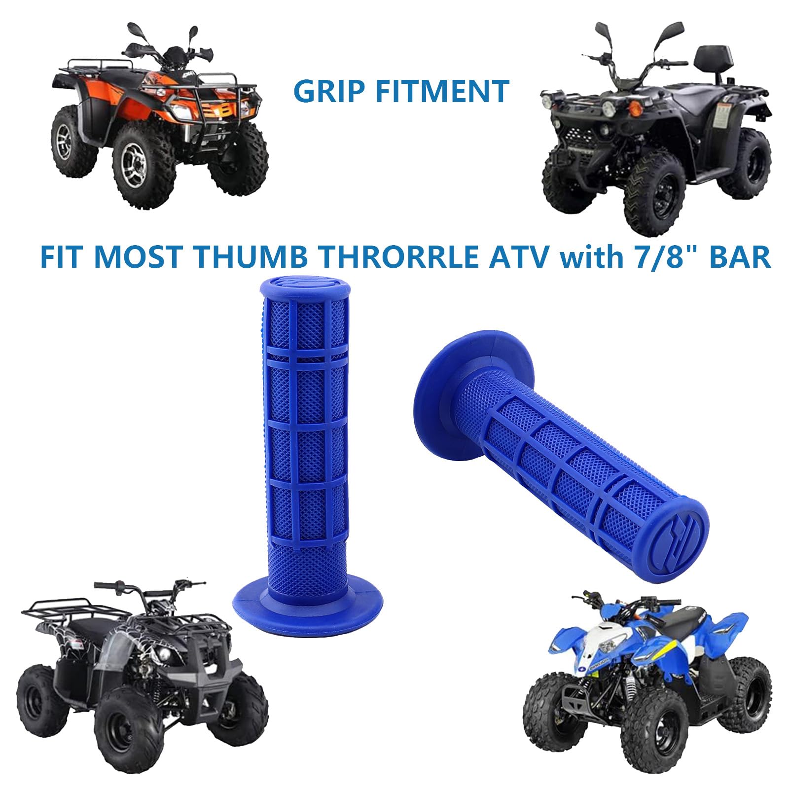 Atv Hand Grips 7/8' Soft Rubber Grip Compatible With Atv Arctic Cat Suzuki Yamaha Kawasaki Honda 400Ex -Blue