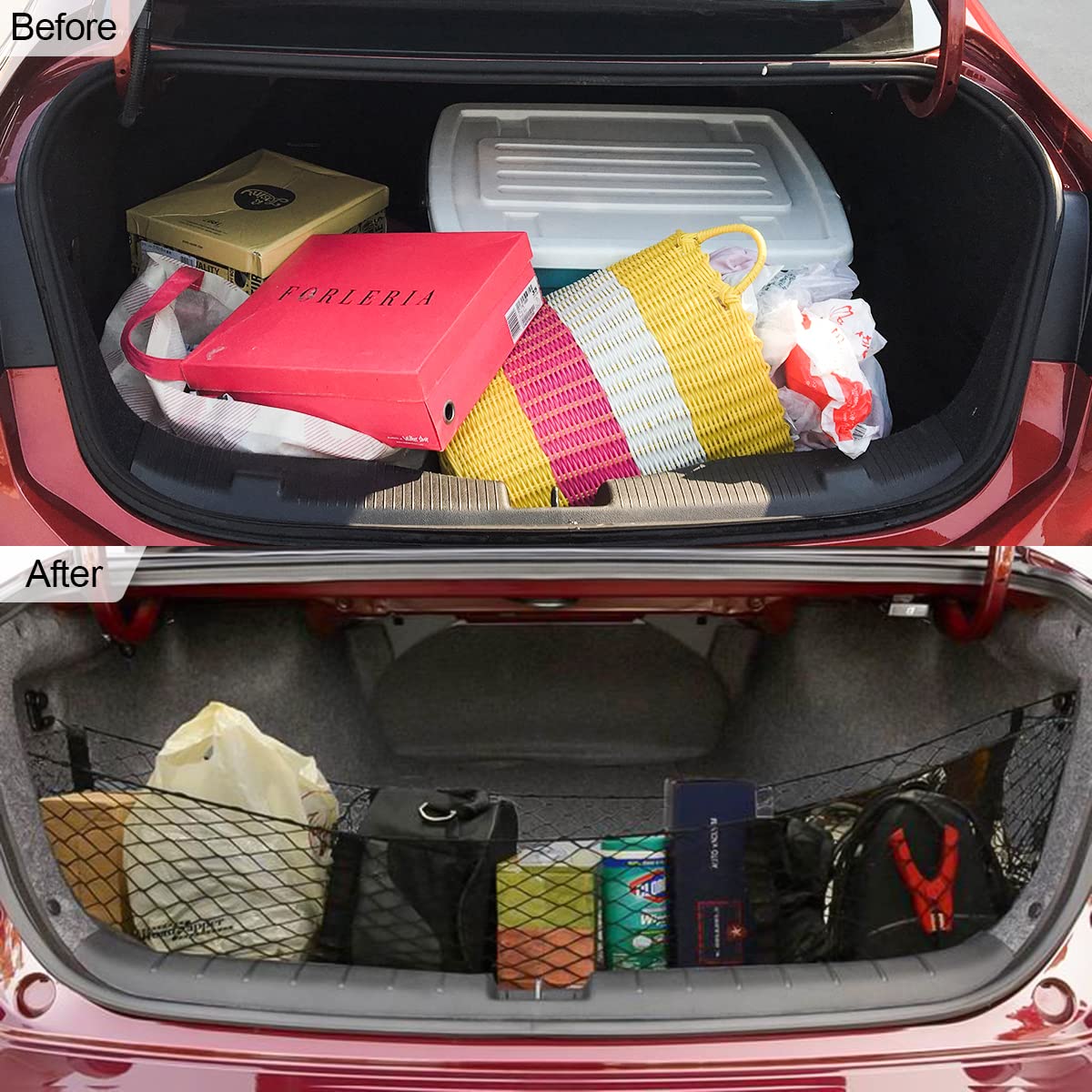 Cargo Net For Car, Expandable 3 Pocket Heavy-Duty Cargo Net Organizer, Black Mesh Storage Pocket With 4 Metal Carabiners Univers