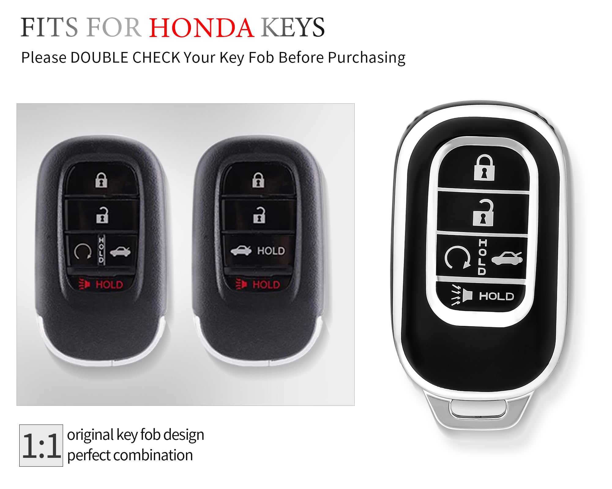 OFFCURVE Key Fob Cover with Keychain for Honda, Car Key Case Compatible with 2022 2023 Honda Civic Accord HR-V CR-V Pilot Sport