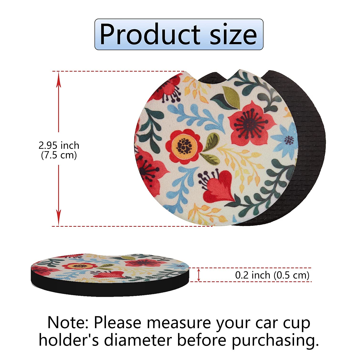 Jupswan Car Coaster for Cupholder,2 Pack Floral Car Decals Cup Coaster Must Have Car Accessories Car Finds Tiktok for Women Men,