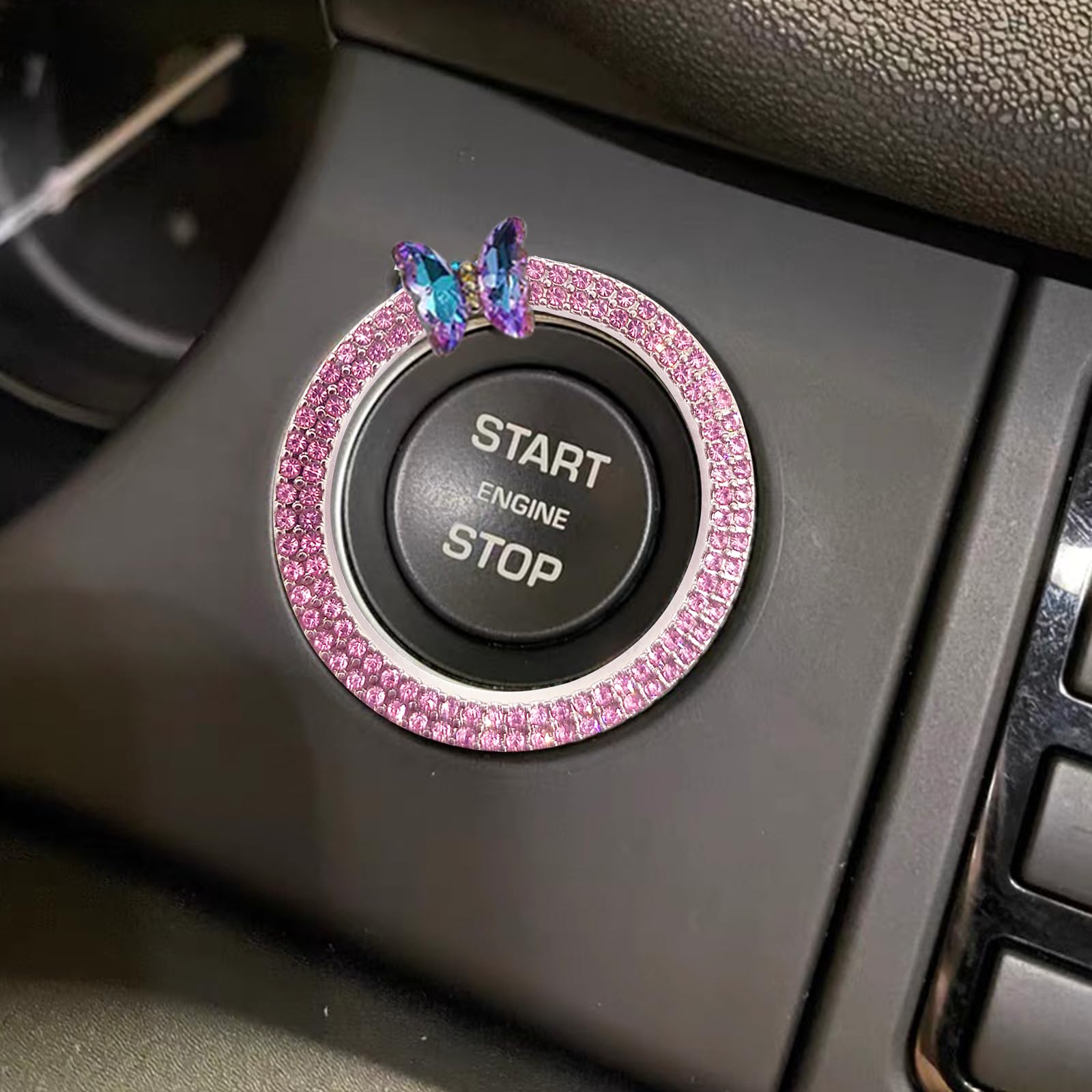 3leavtrees Purple Butterfly Car Bling Ring Emblem Car Accessories for Buttons & Knobs,Shiny Crystal Rhinestone Cover Protection 