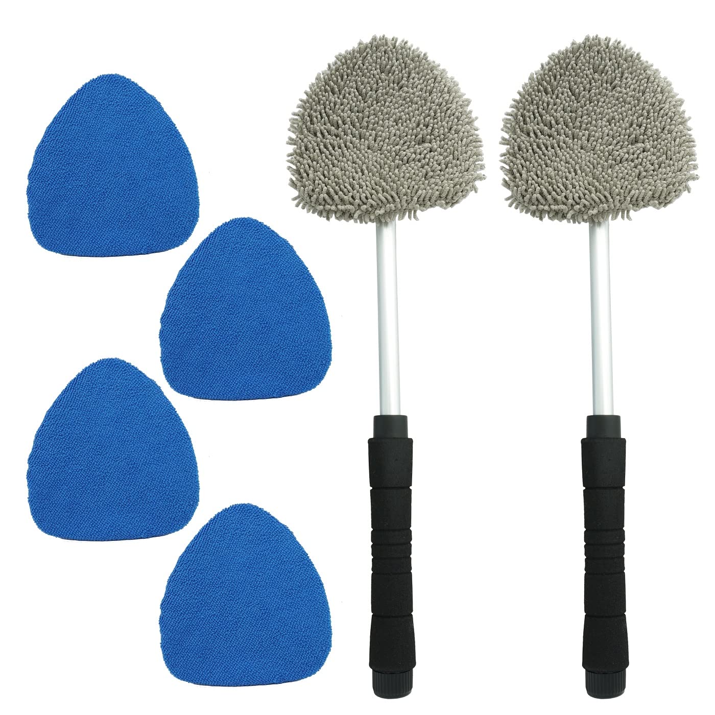 Joyful&Hopeful Car Windshield Cleaning Tool, Car Inside Window Cleaner Tool With Extendable Handle, 4Pc Microfiber And 2Pc Cheni