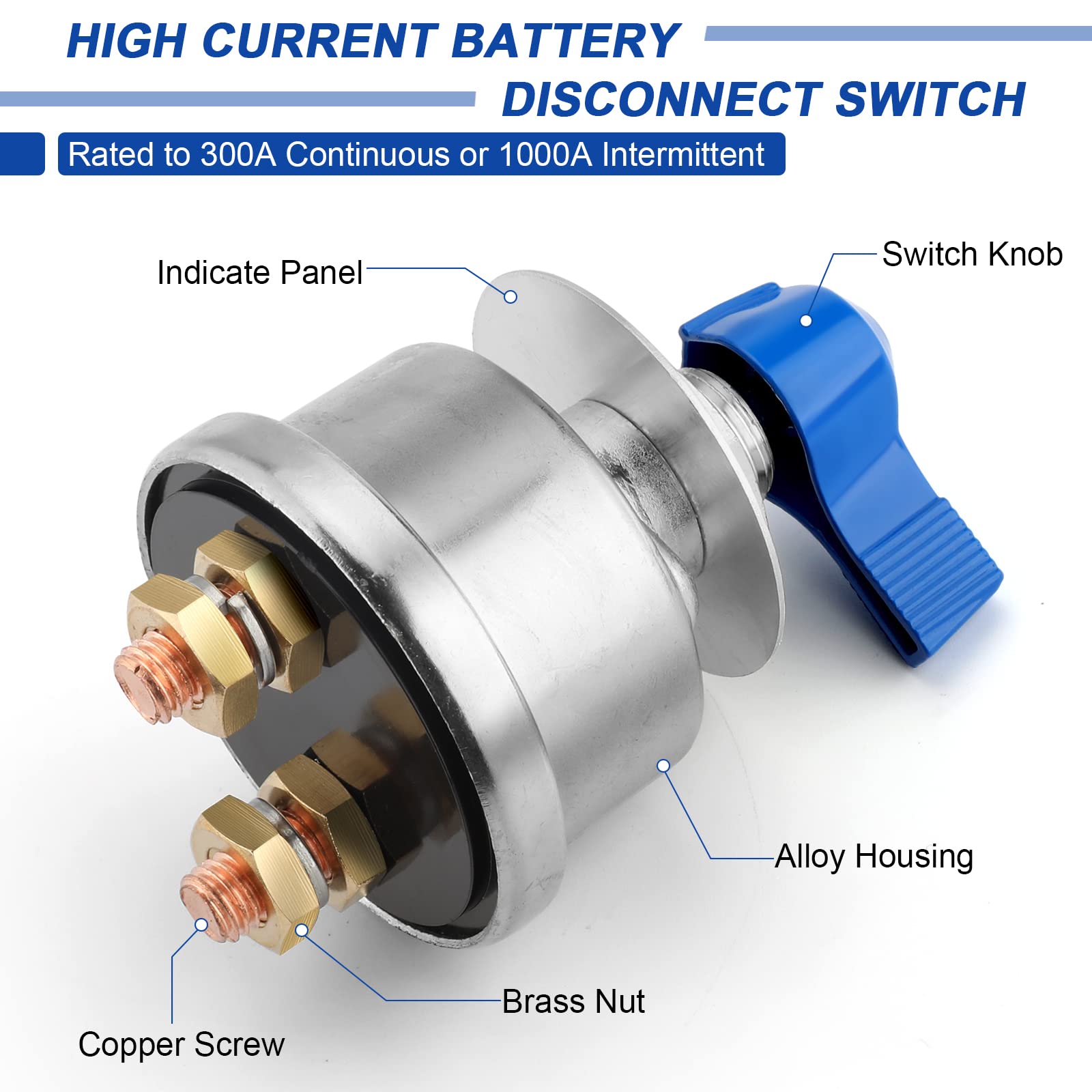 AJulyBee Battery Disconnect Switch Heavy Duty 300A with Face Plate, Battery Disconnect Switch 12V - 24V with Copper Contacts, Ba