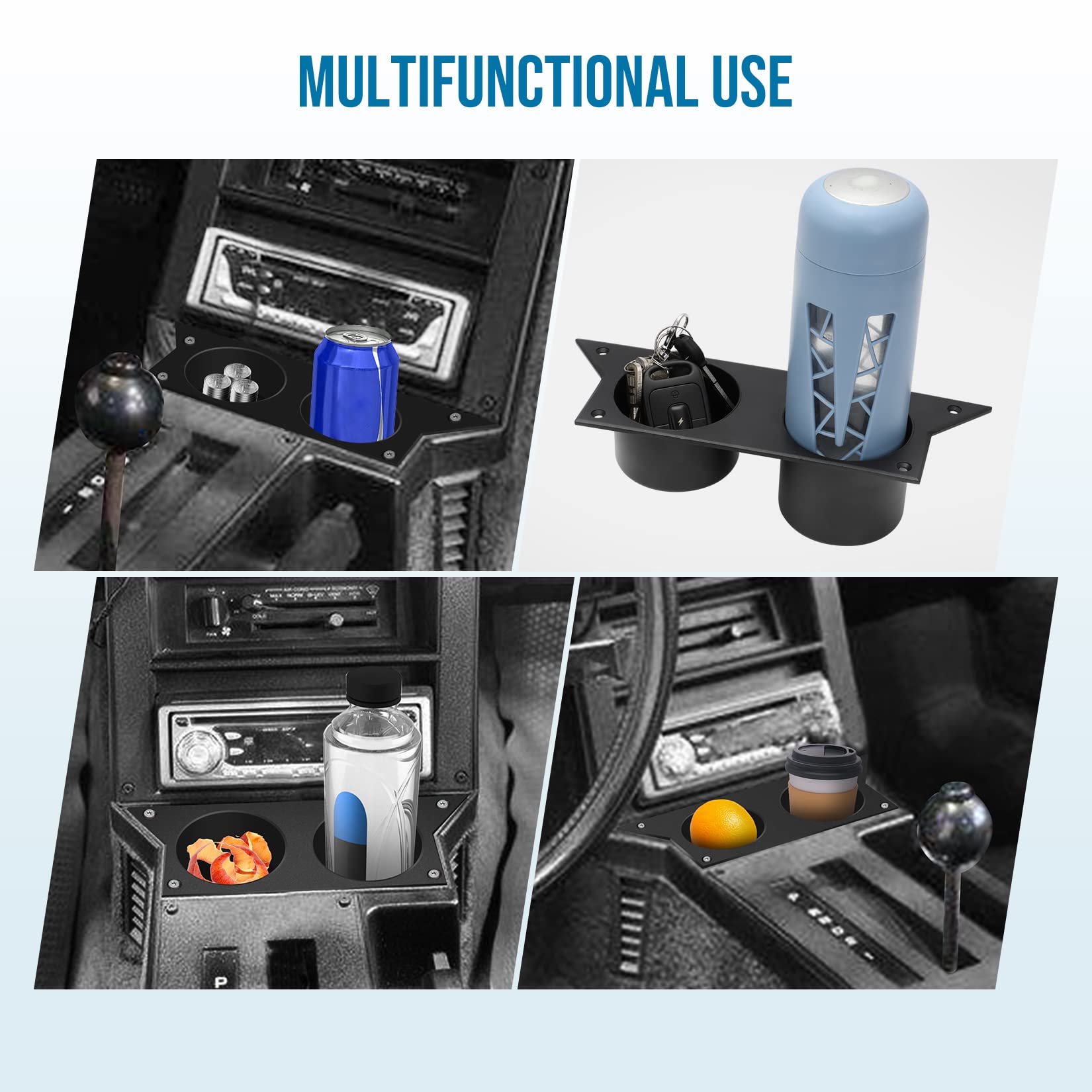 Foruly For 3Rd Third Gen Chevy Camaro 1982-1992 Water Cup Holder, Ash Tray Cup Holder Aluminum Center Console (Black)