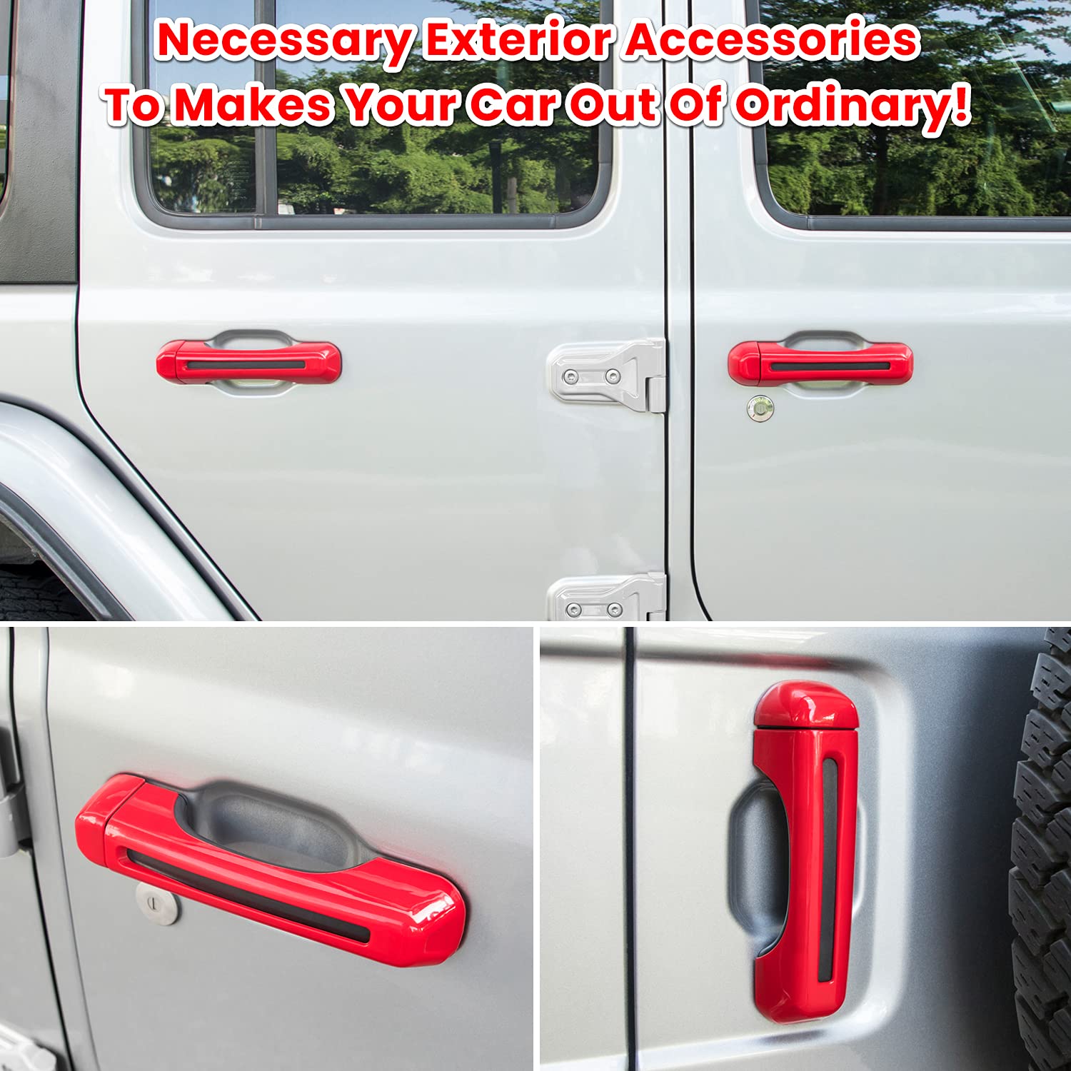 E-cowlboy Door Handle Inserts Cover Trim+Tailgate Handle Cover for 2018-2024 Jeep Wrangler JL JLU Sports Sahara Freedom Rubicon