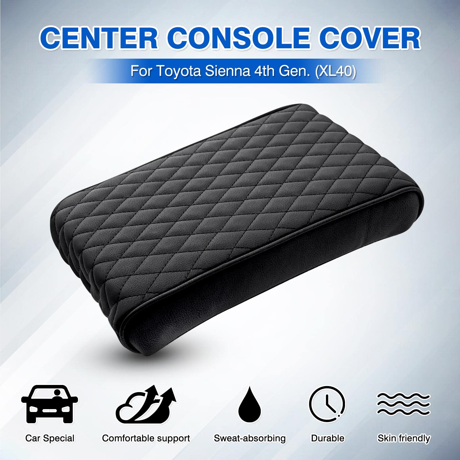 Autorder Center Console Cover for Toyota Sienna 2021-2024 2025 Accessories Memory Foam Armrest Cushion with Anti-Scratch Leather
