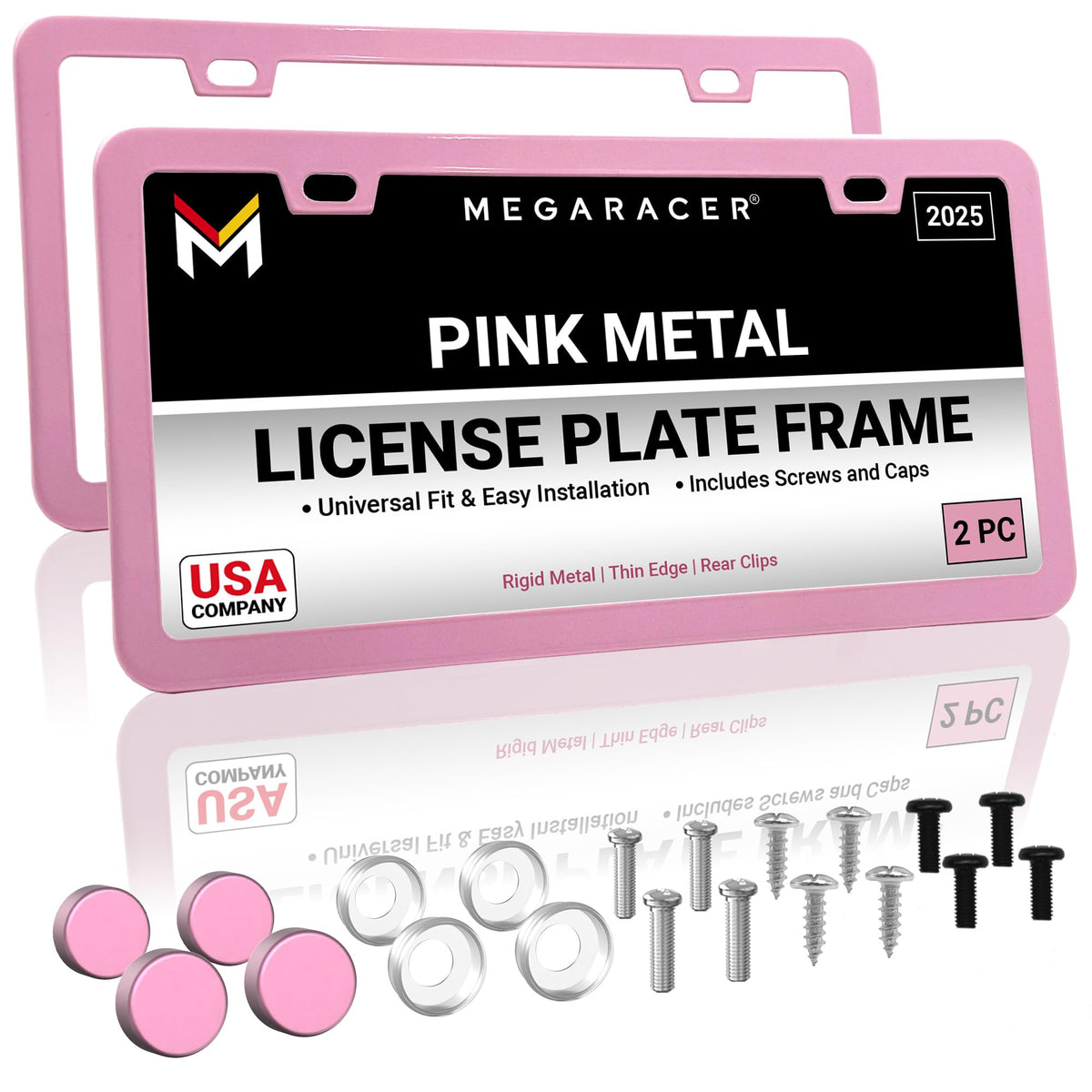 Pink License Plate Frames For Women | Pink Car Plate Frame Holder | 2 Pack | Girly License Plate Frames | Cute License Plate Fra