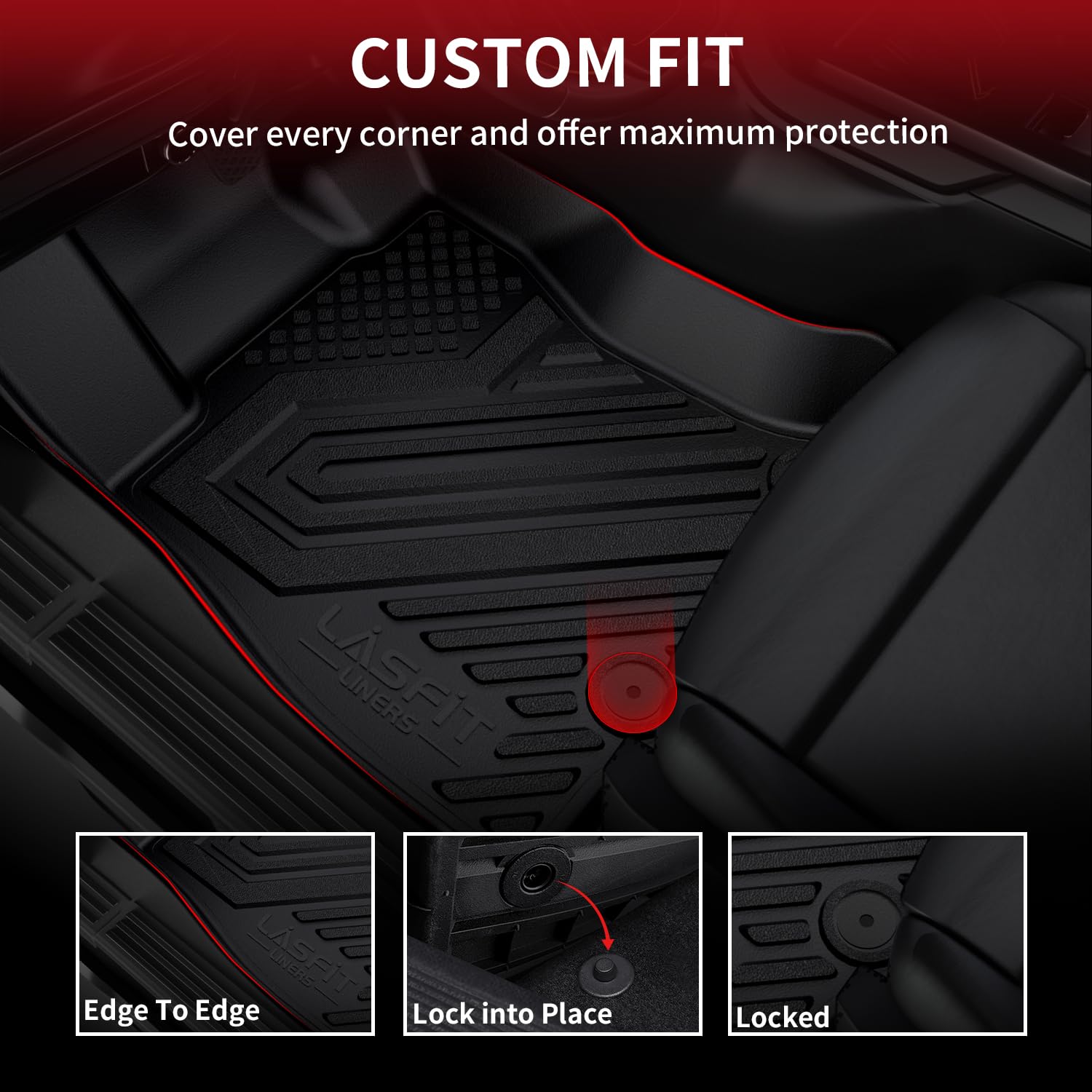 Lasfit Floor Mats For Ram 1500 Crew Cab 2025 With Rear Under-Seat Factory Storage Bucket Seat, All Weather Tpe Custom Fit Car Ma