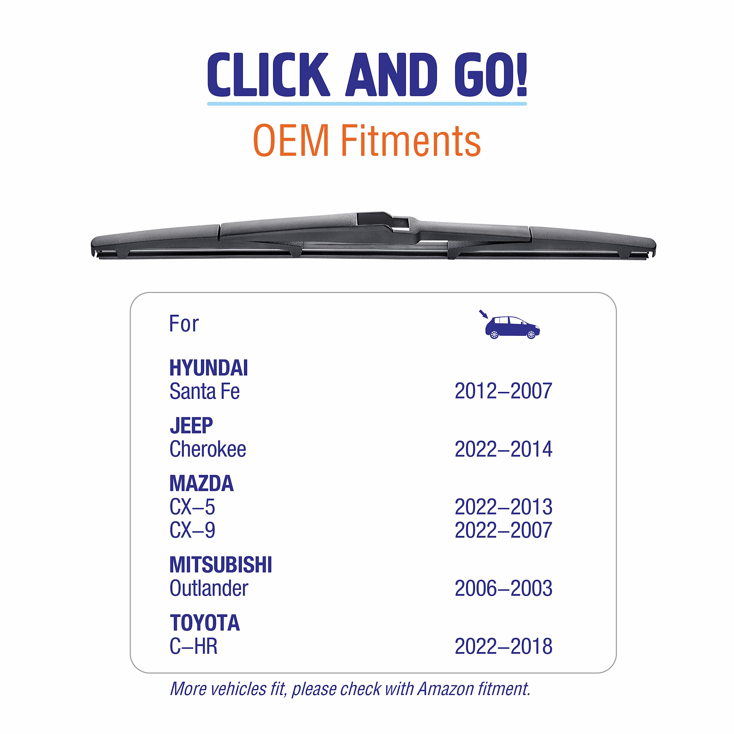 Wowiper 14 Inch (14-A) Silicone Rear Wiper Blade Replacement For Jeep Cherokee 2022-2014 /Hyundai Accent 11-07 Santa Fe 12-07 Tu