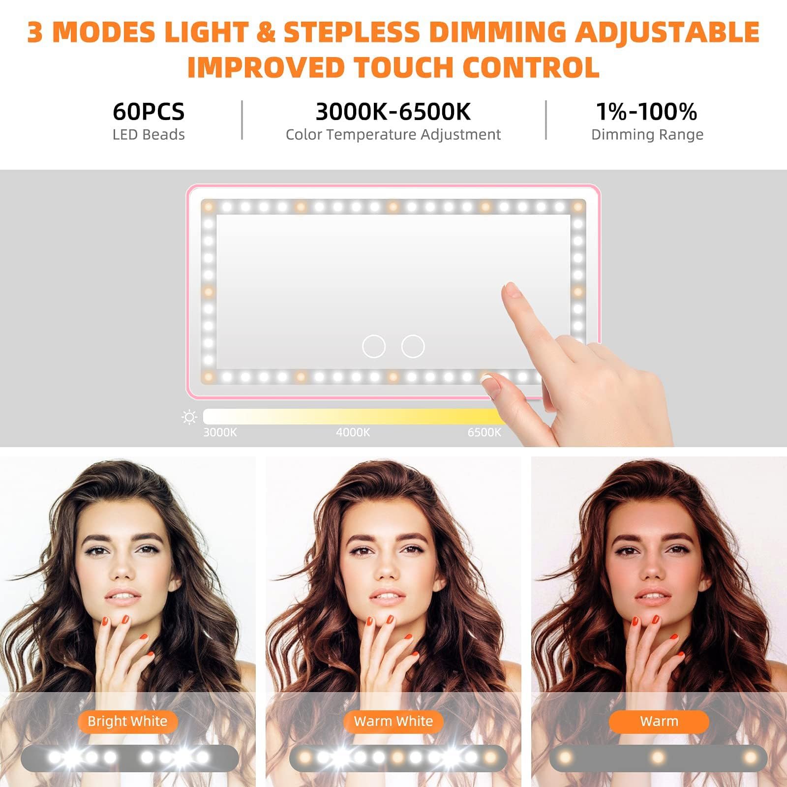 Car Sun Visor Vanity Mirror, Rechargeable Makeup Mirror With 3 Light Modes & 80 Leds - Dimmable Clip-On Rear View Sun-Shading Co