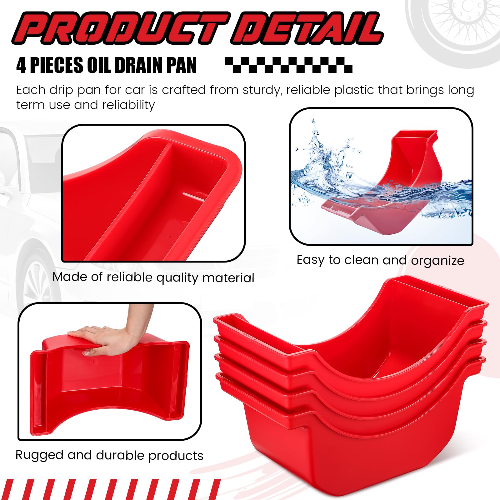 Gisafai 4 Pieces Oil Drain Pan for Wheels Plastic Truck and Trailer Wheel Pan Reusable Oil Drip tool for Wheels(Red)
