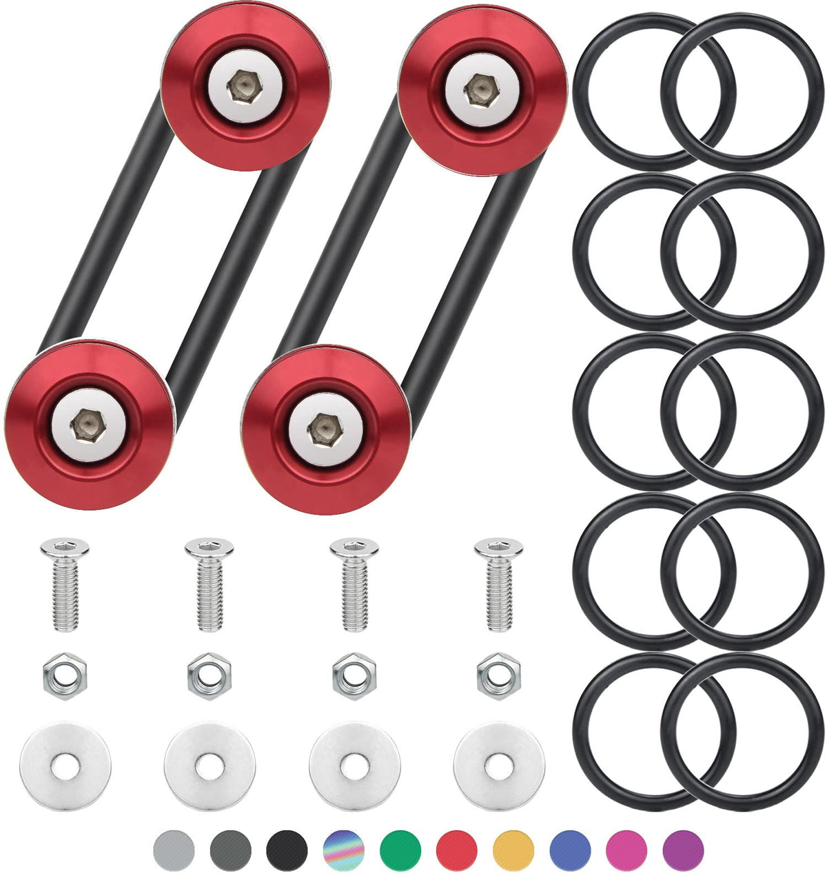Bumper Quick Release, Mellbree Quick Release Trunk Front Rear Bumper Fasteners Fenders Holders Kit Compatible For Universal Car Bumper (Red 4 X Quick Release Tabs With 12 X O-Ring Fastener）