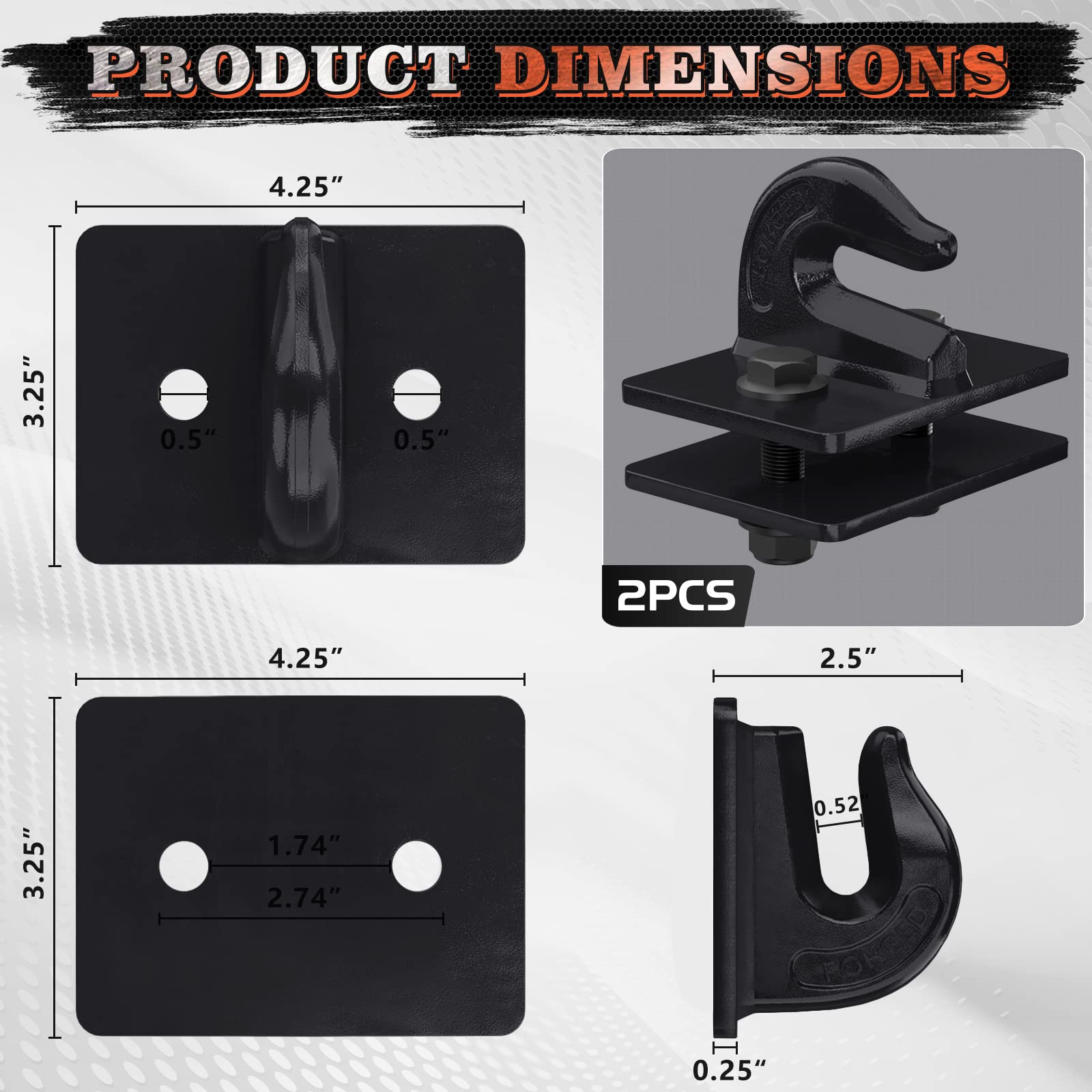 AMBULL 2 Pack 3/8'' Tractor Bucket Grab Hook Grade 70 Forged Steel Bolt On Grab Hook Tow Hook Mount with Backer Plate,Work Well
