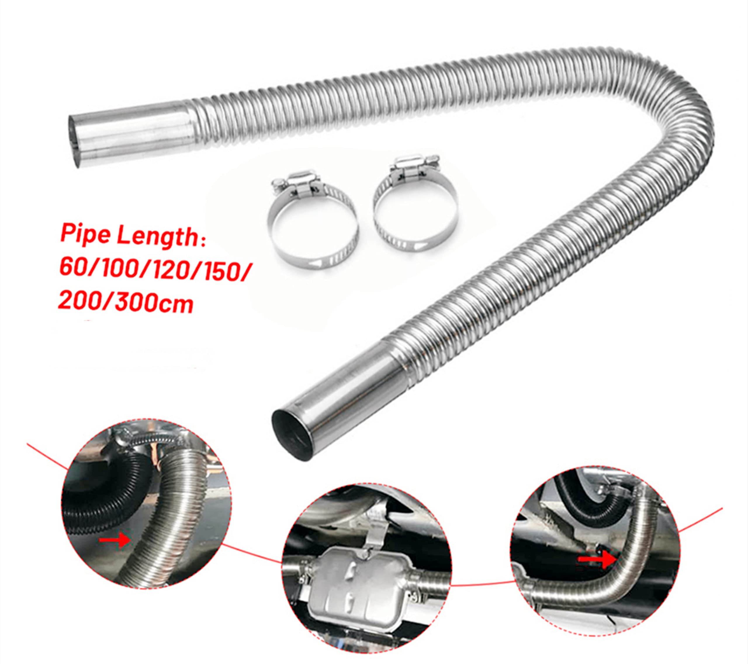 Air Exhaust Pipe Heater Pipe Heater Parking Air Heater Exhaust Pipe Diesel Gas Vent Hose Stainless Steel 2.5cm/1in Inner With Ca