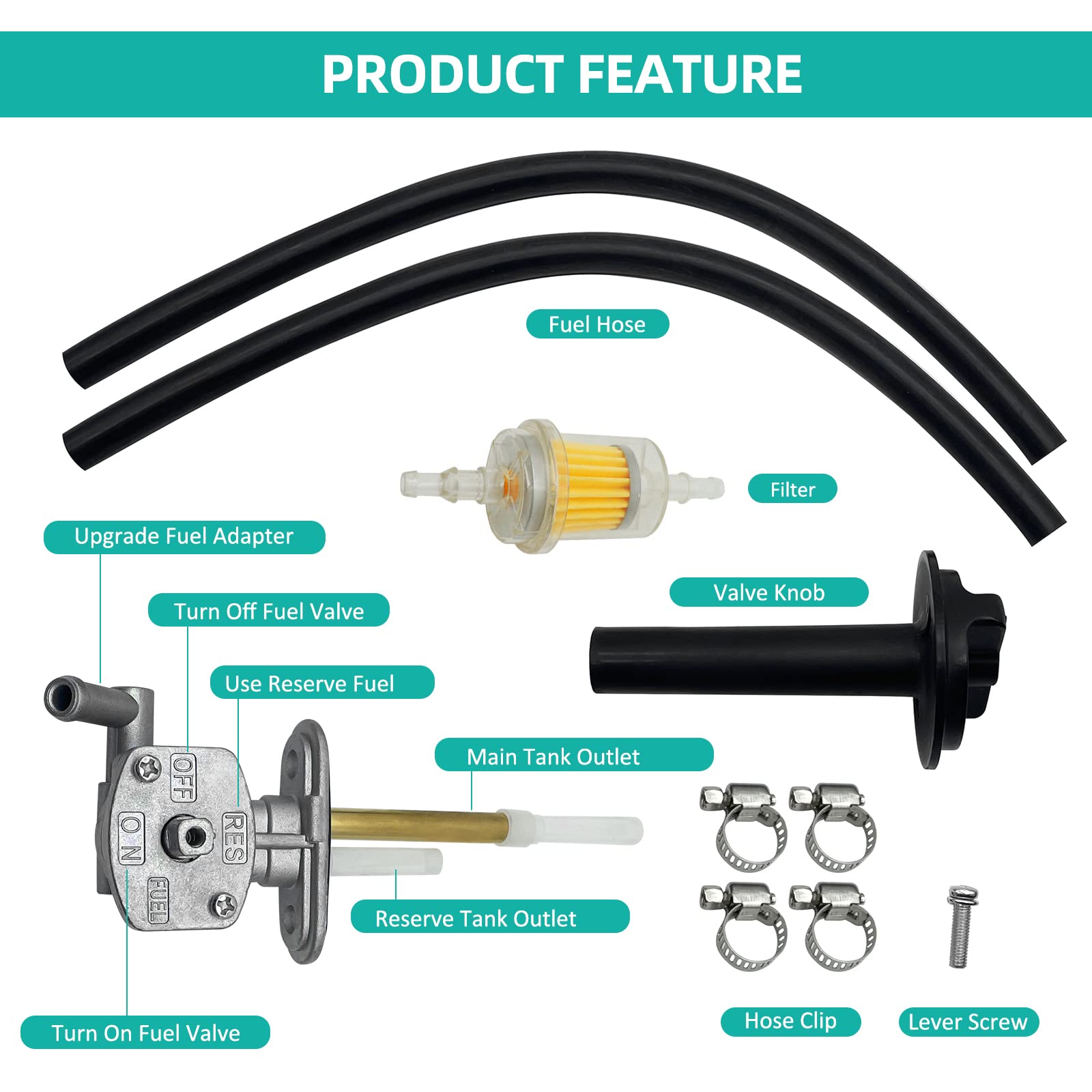 M MATI Fuel Tank Switch Valve with Lever Assy Replacement for Kawasaki Prairie 400 KVF400 1999-2002 51023-1254 92077-109, Fuel P