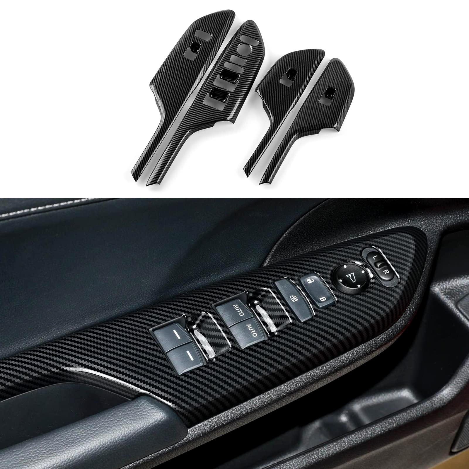 BRMYL Car Window Lift Control Switch Panel Cover Decals for 2016-2021 Honda Civic 10th Gen Accessories ABS Carbon Fiber Stickers