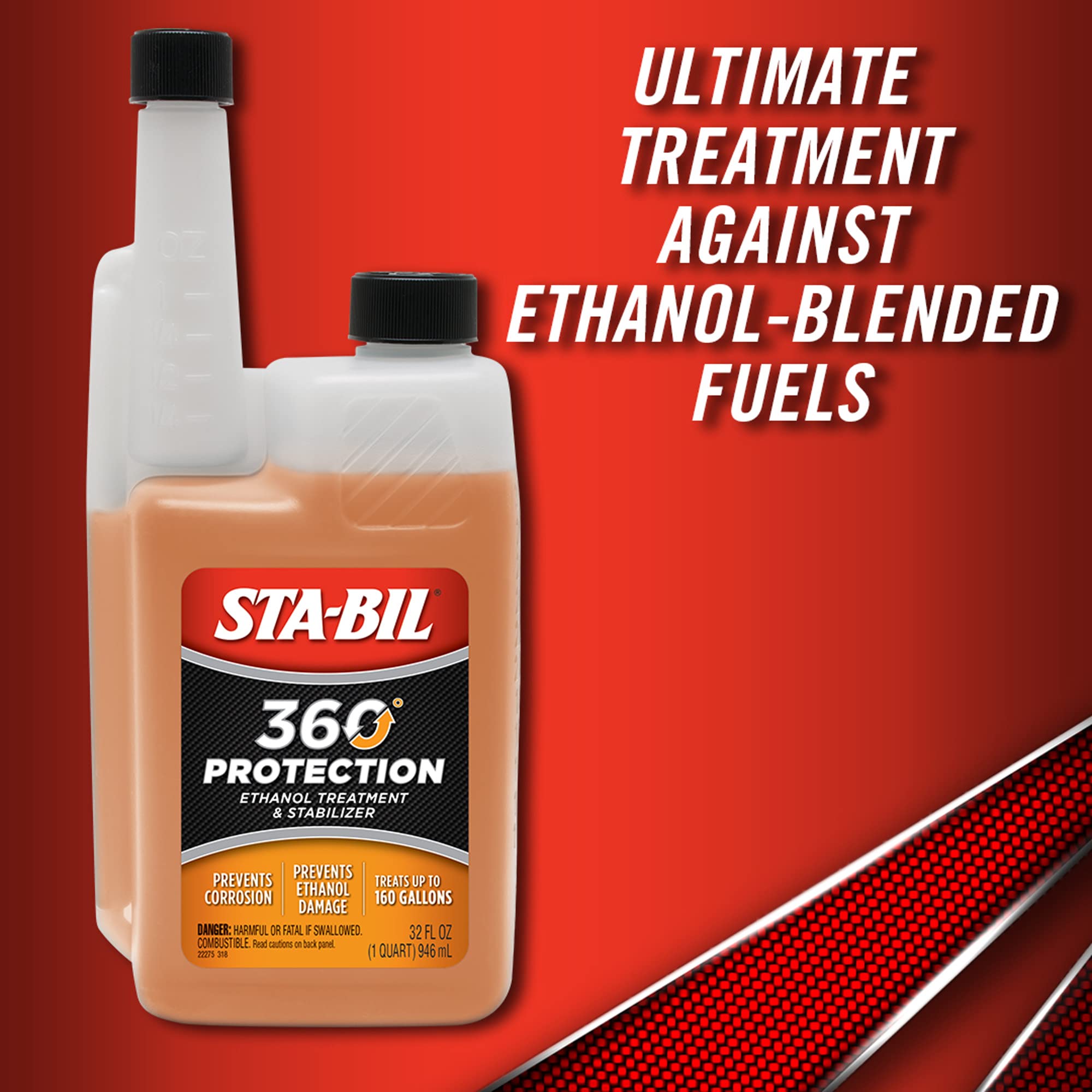 Sta-Bil 360 Protection Ethanol Treatment & Fuel Stabilizer - Full Fuel System Cleaner - Fuel Injector Cleaner - Increases Fuel Mileage - Protects Fuel System - Treats 160 Gallons - 32 Fl. Oz. (22275), Amber