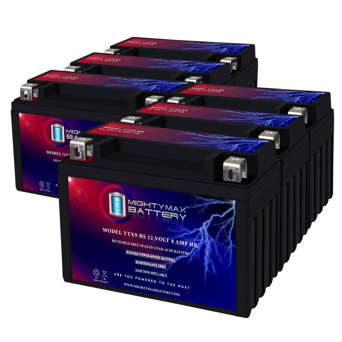 Mighty Max Battery Ytx9-Bs 12V 8Ah Replaces Sla For Power Sports Battery (6 Pack)