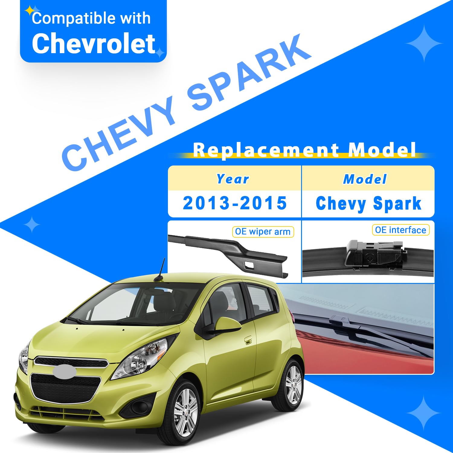 Raintok Windshield Wiper Blades Replacement For Chevrolet Chevy Spark 2013 2014 2015 Original Factory Quality Front Rear Wipers