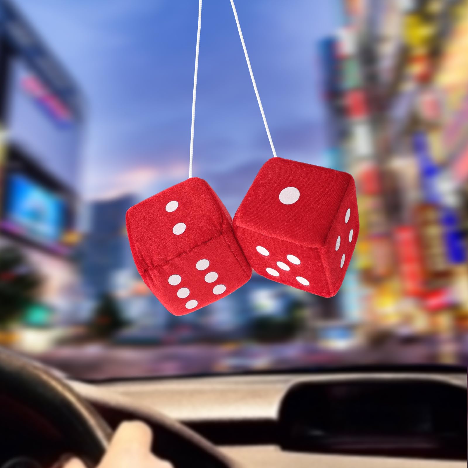Fuzzy Dice For Rear View Mirror, Red Fuzzy Dice For Car Mirror, 2.75Inch Pair Of Plush Retro Square Hanging Dice With White Dots