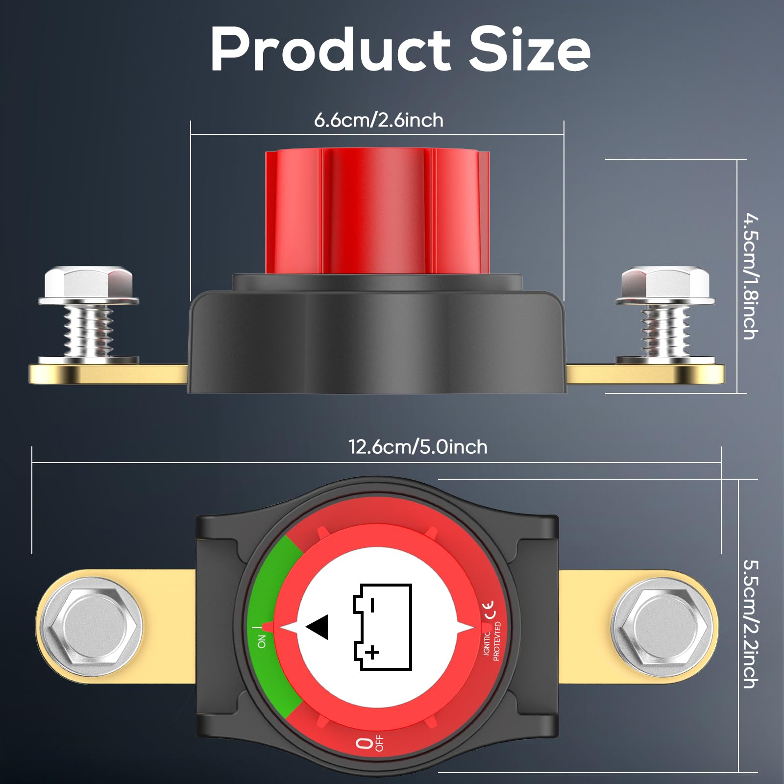 Side Post Battery Disconnect Switch, On/Off 12-48V Side Post Battery Switch Heavy-Duty Battery Disconnect Switch For Cars, Vehic