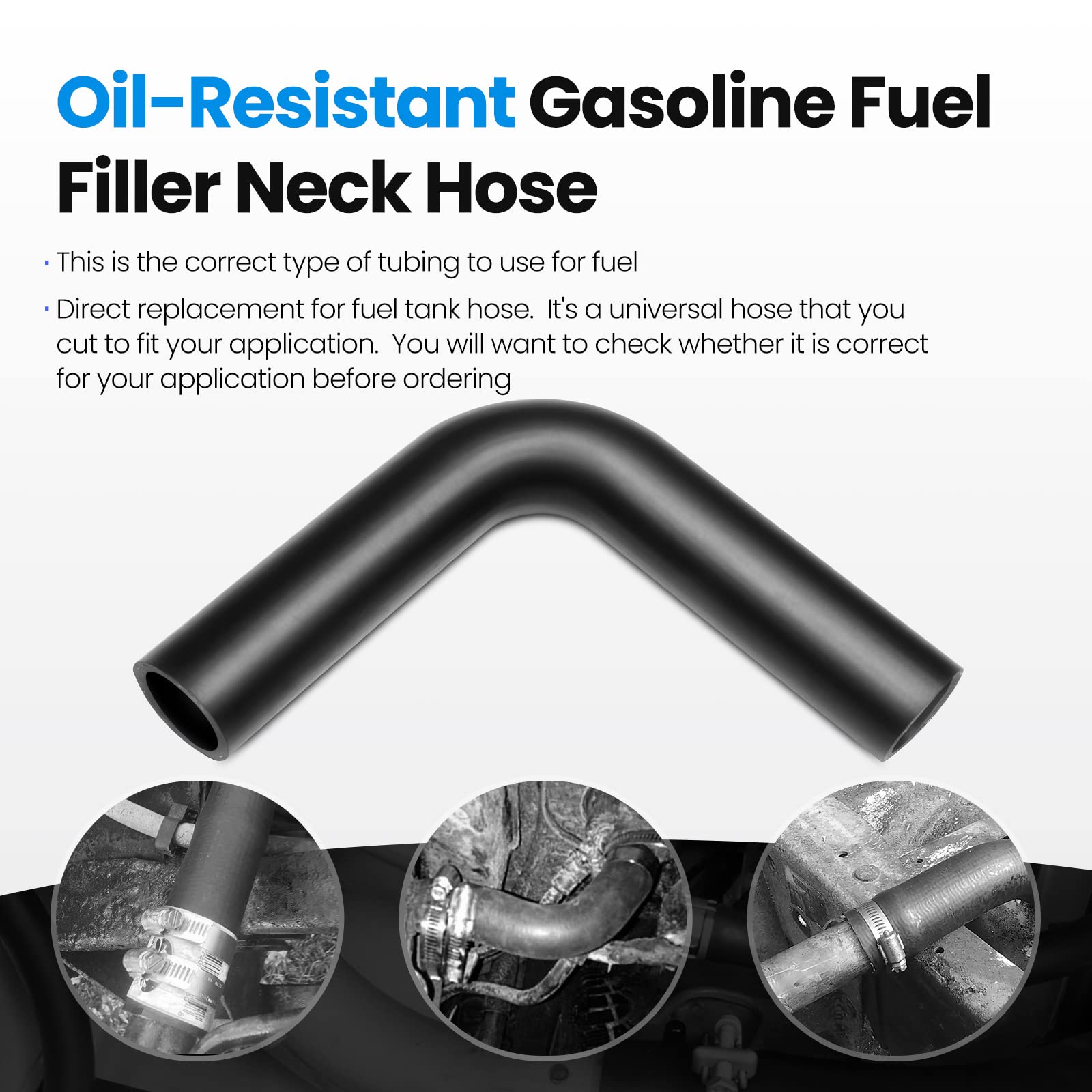 Tkkeuep Gasoline Fuel Filler Neck Hose With 4 Clamps, 2.5 Inches Inside Diameter, Reinforced Gas Tank Hose (90 Degree, 2.5'' Id)