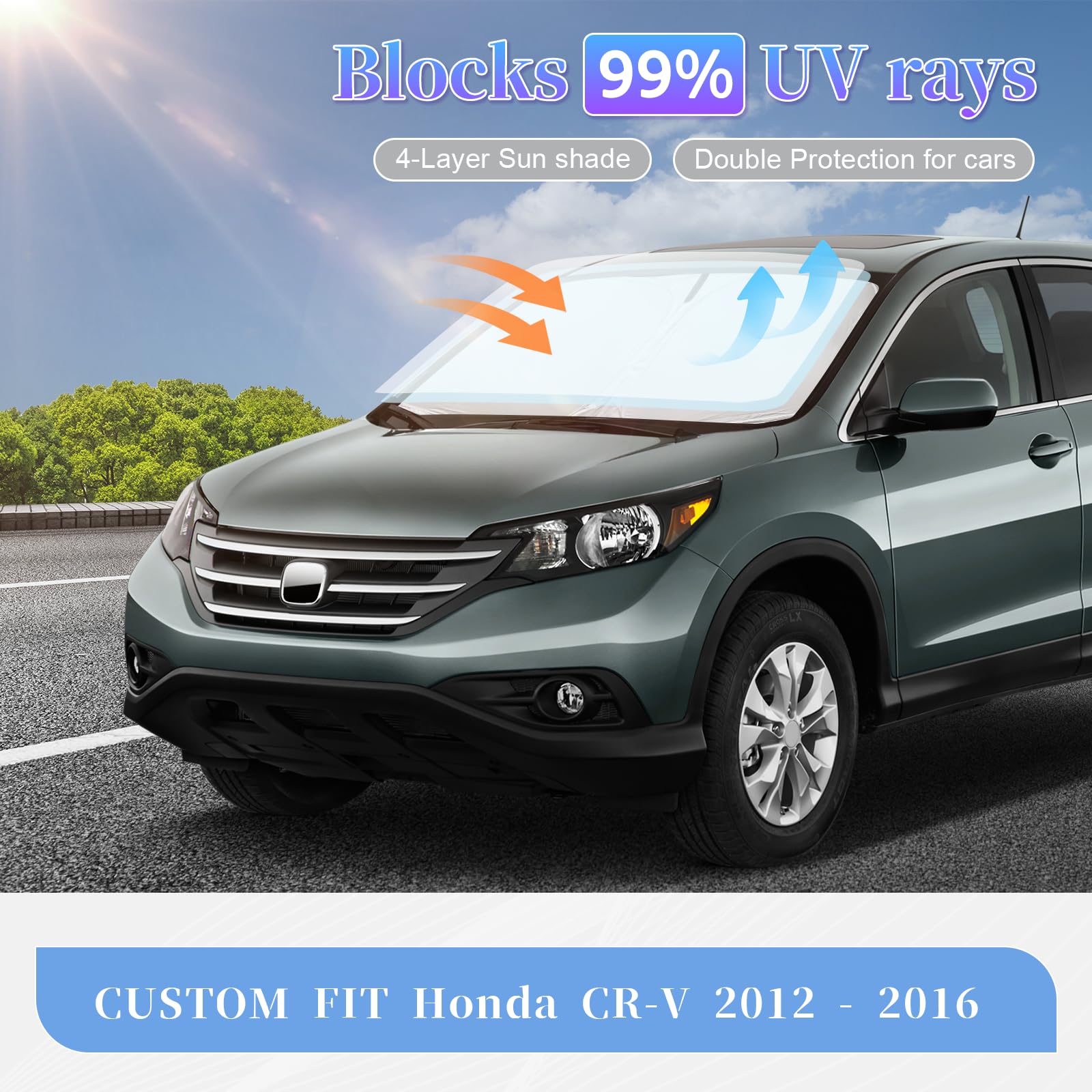 For Honda Cr-V Crv 2012-2016 Sun Shade Sunshade Windshield Cover, 4-Layer Front Window Shade Custom Fit Cr-V Suv, Lx, Ex, Ex-L,