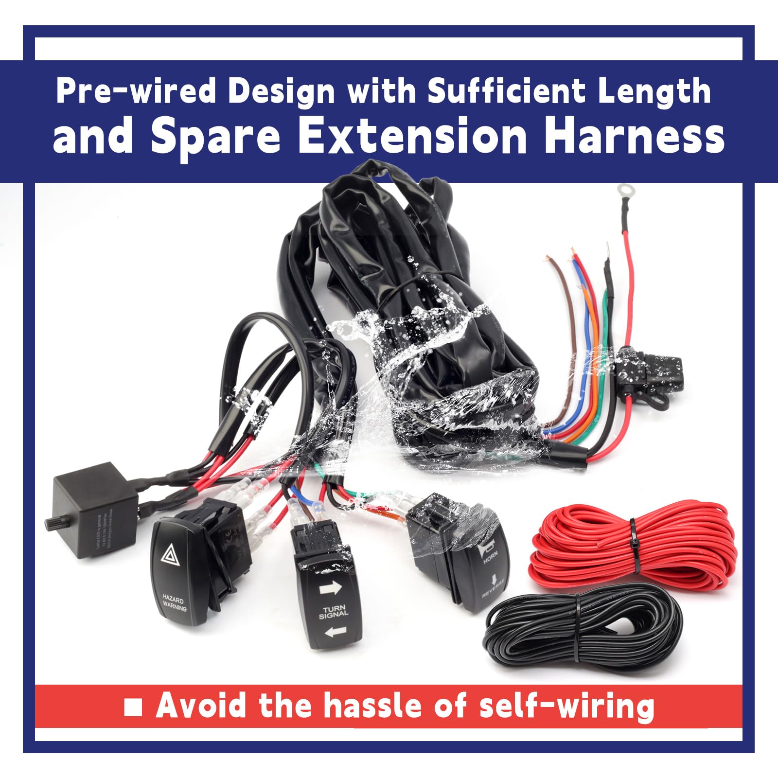 Pre-Wired ATV UTV Turn Signal Kit, Universal Dirt Bike Street Legal Kit with Horn Reverse Hazard Turn Light Rocker Switch & Flas