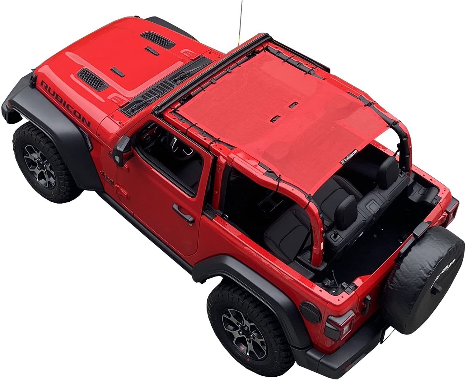 Shadeidea Sun Shade Top For Jeep Wrangler Top Sunshade Jl 2 Door (2018-2023) Sun Shade Front And Rear - Cherry Red Mesh Screen T