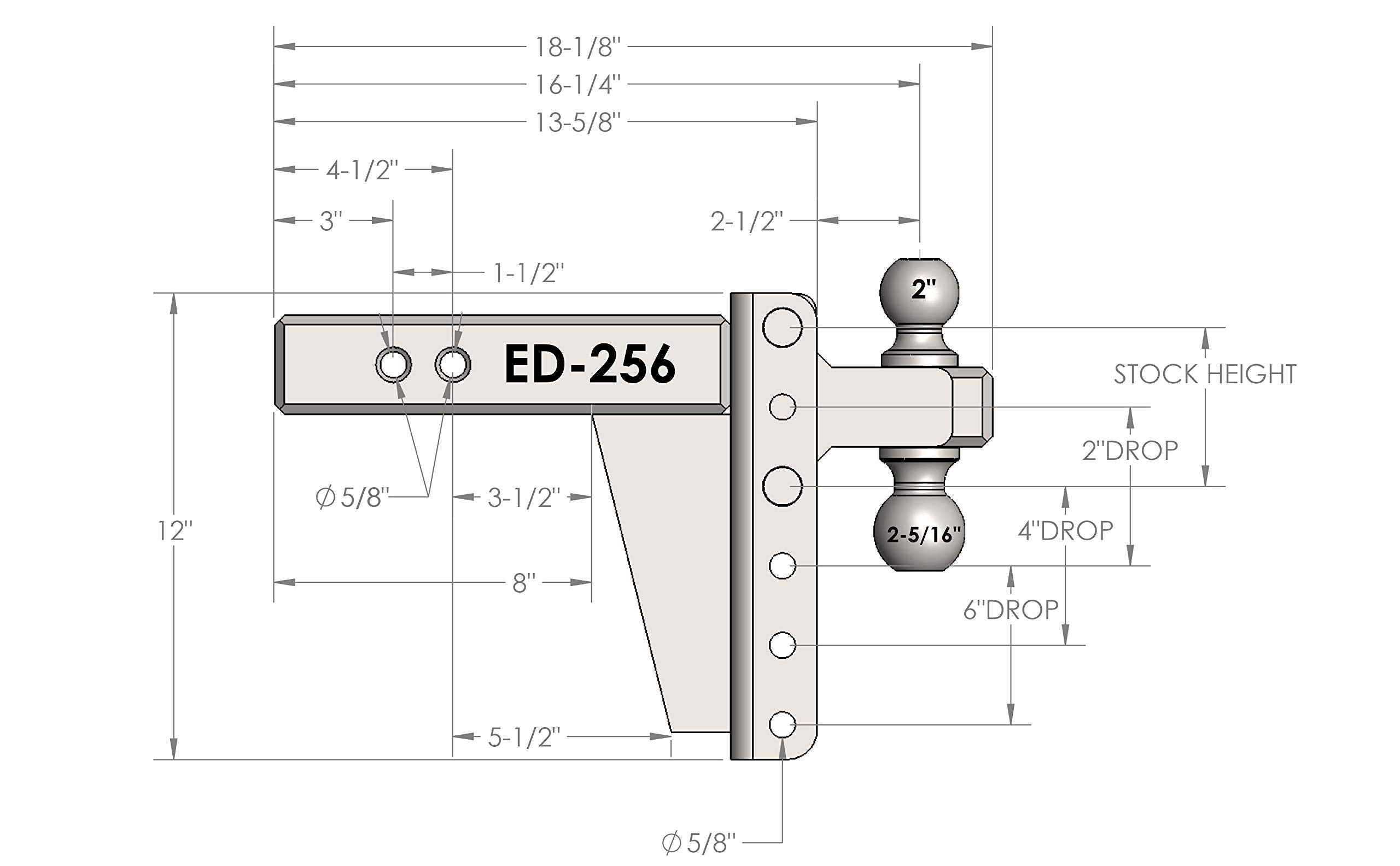 Bulletproof Hitches - 2.5' Adjustable Extreme Duty Trailer Hitch (36,000Lb. Rating) - 6' Drop/Rise With 2' And 2 5/16' Dual Ball - Powder Coat, Solid Steel, Corrosion-Resistant