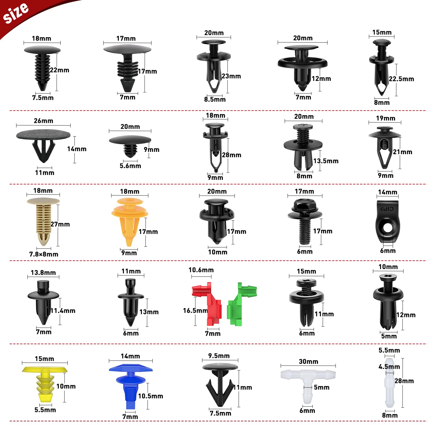 Nilight 860Pcs Car Push Retainer Clips & Auto Fasteners Assortment -26 Most Popular Sizes Nylon Bumper Fender Rivets With 10 Cab