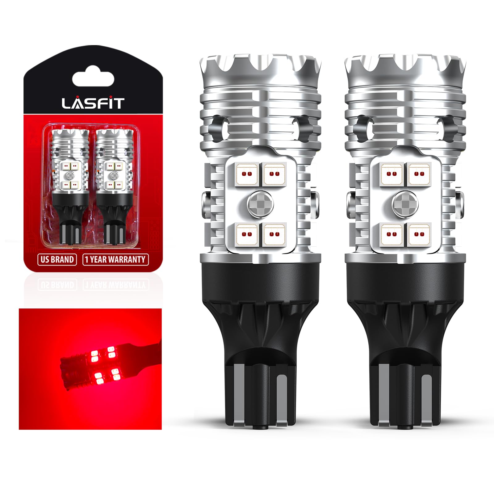 Lasfit 921 Led Bulb Red 912 T15 Canbus Ready Error Free Anti Hyper Flash Upgraded Third Brake Center High Mount Stop Light Bulb 