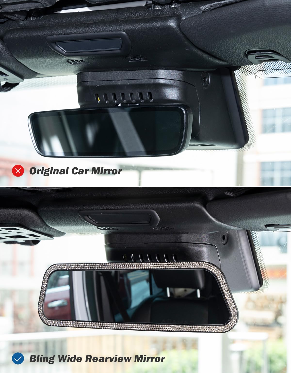 Joytutus Bling Car Rear View Mirror, 12 Inch Panoramic Rearview Mirror, Interior Clip-On Wide Angle Convex Universal Rear View T