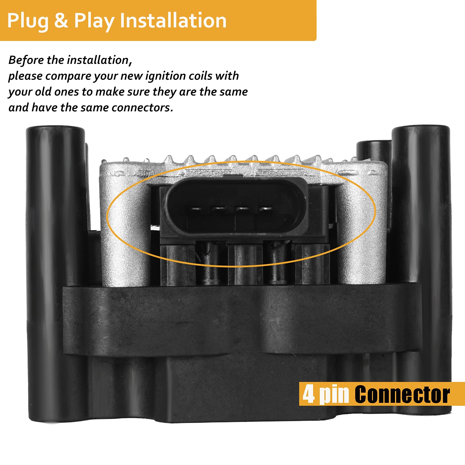 Npauto Ignition Coil Pack Compatible With 2.0 1998 1999 2000 2001 Vw Beetle Golf, 1999 2000 2001 2011 2012 2013 2014 2015 Jetta S Base L4 2.0L Replacement For 032905106E C1319 Uf277