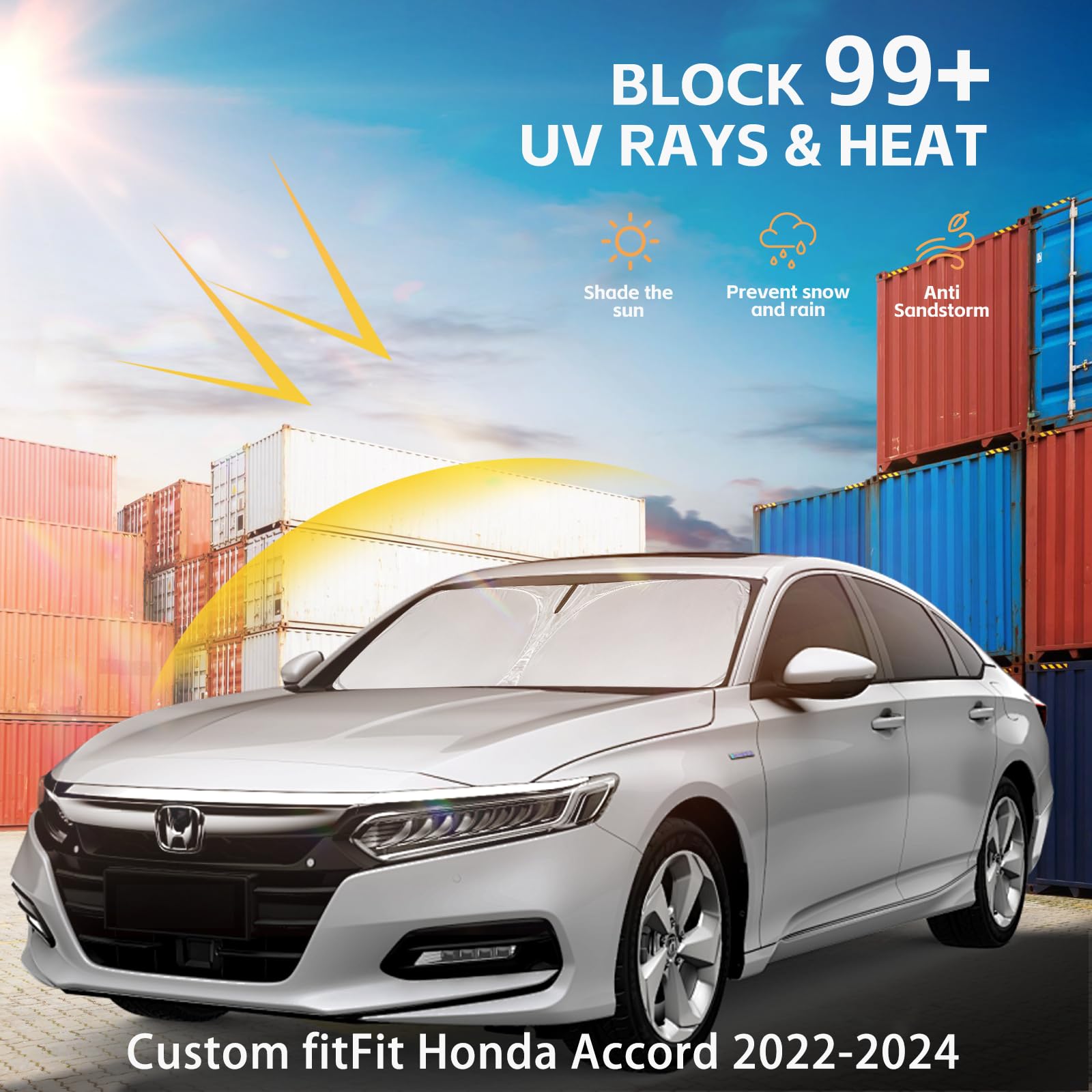 Windshield Sun Shade For Honda Accord 2022 2023 2024 2025 Double Layer 240T Front Window Shade Custom Fit Sun Visor Foldable Sha