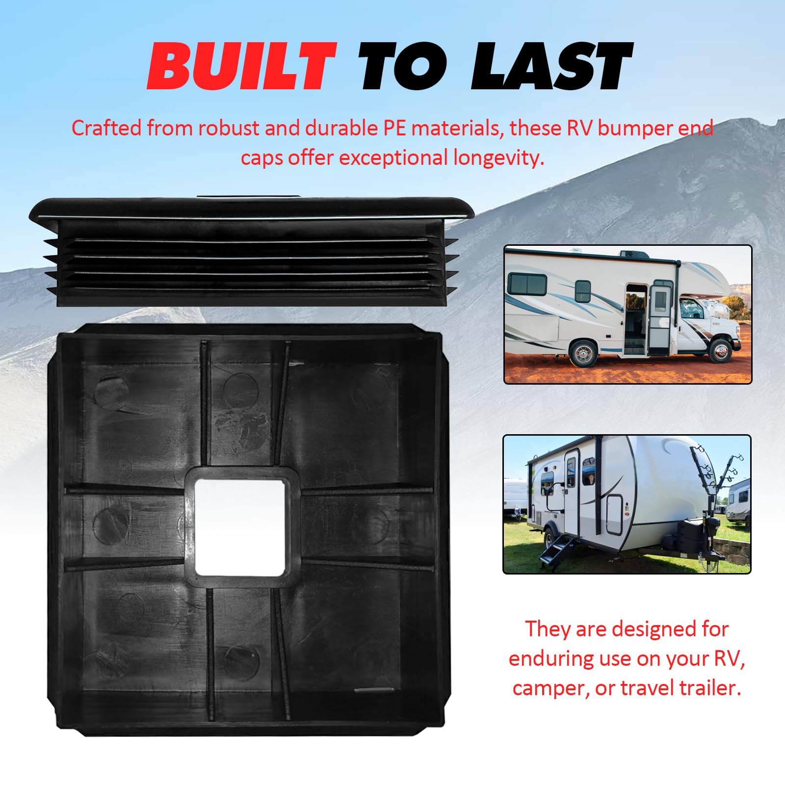 TonGass (2-Pack) 4 RV Bumper Plug End Cap for RV, Camper, Travel, Trailer RV Square Ruber Bumper End Cap Trailer Protective Ca