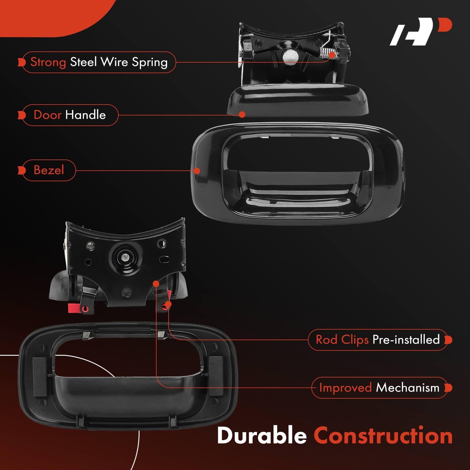 A-Premium - Smooth Black Tailgate Handle Latch and Bezel Trim with Rod Clips - Compatible with Chevy & GMC Models - Silverado Si