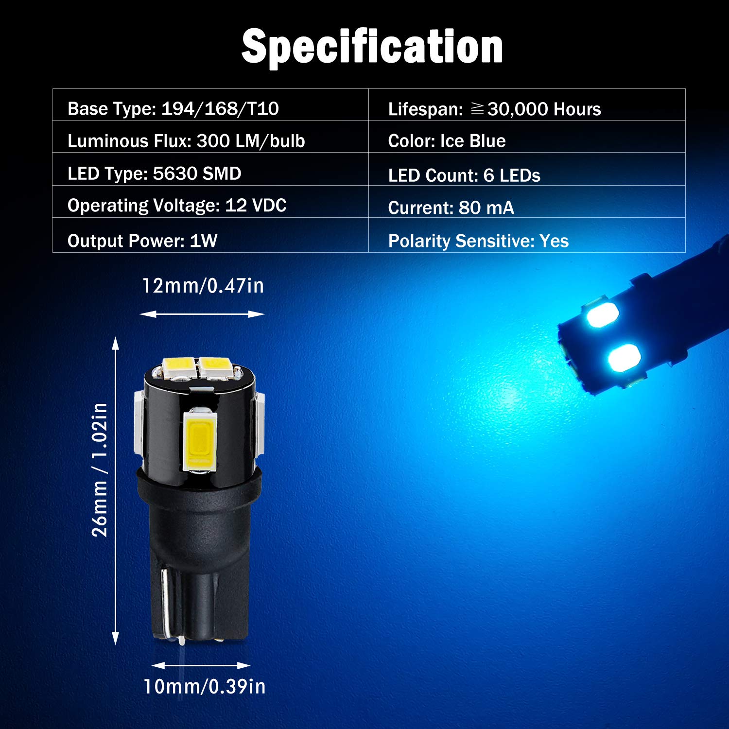 Brishine 194 Led Bulbs Extremely Bright Ice Blue 5630 Chipsets 168 2825 175 T10 W5W Led Replacement Bulbs For Car Interior Dome