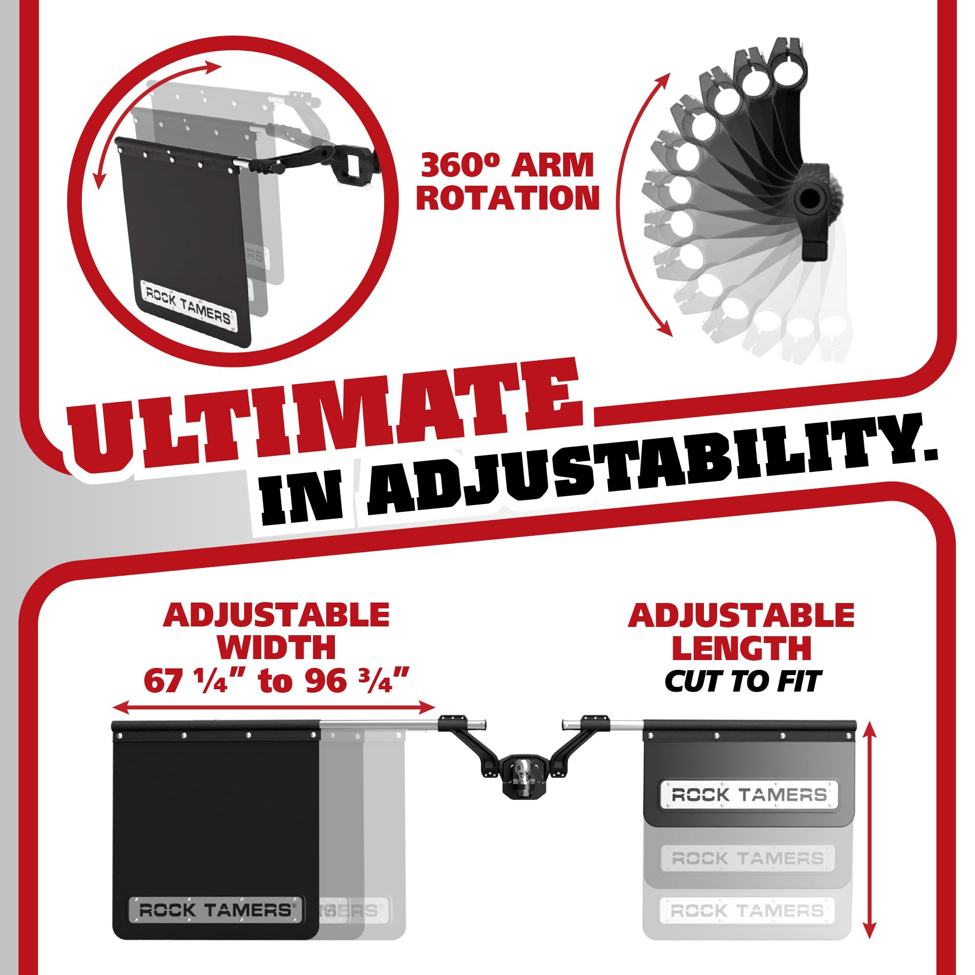 Rock Tamers 00108 - 2 Official Mudflap System - 2 Hitch Receiver, Check Measurements - Removeable and Adjustable Mud Flaps f
