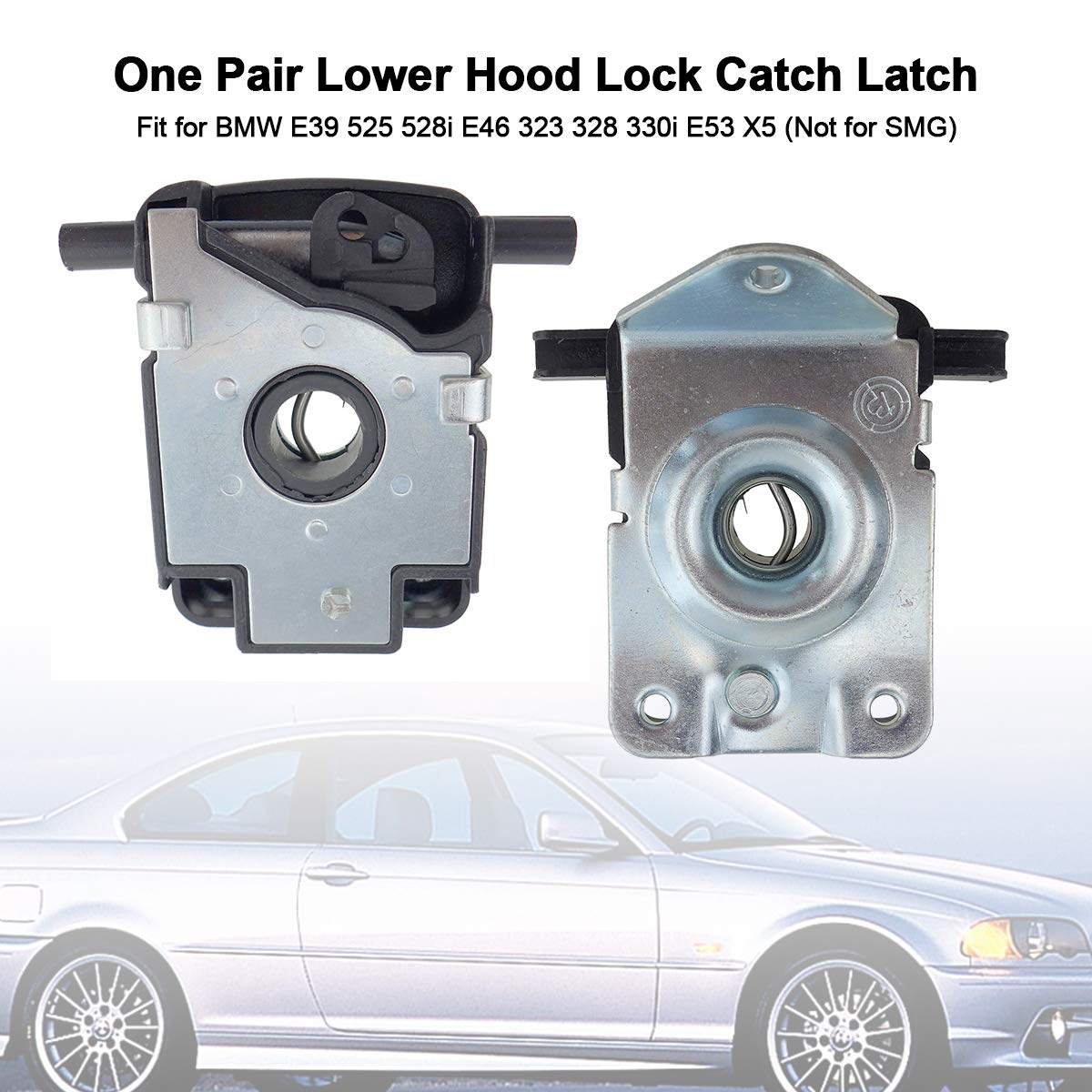 2Pcs Lower Hood Lock Catch Latch 51238203859 51238185738 Fit For Bmw E39 525 528I E46 323 328 330I X5 M3 M5 Z8, Left And Right Side Lower Engine Cover Hood Latch Kit