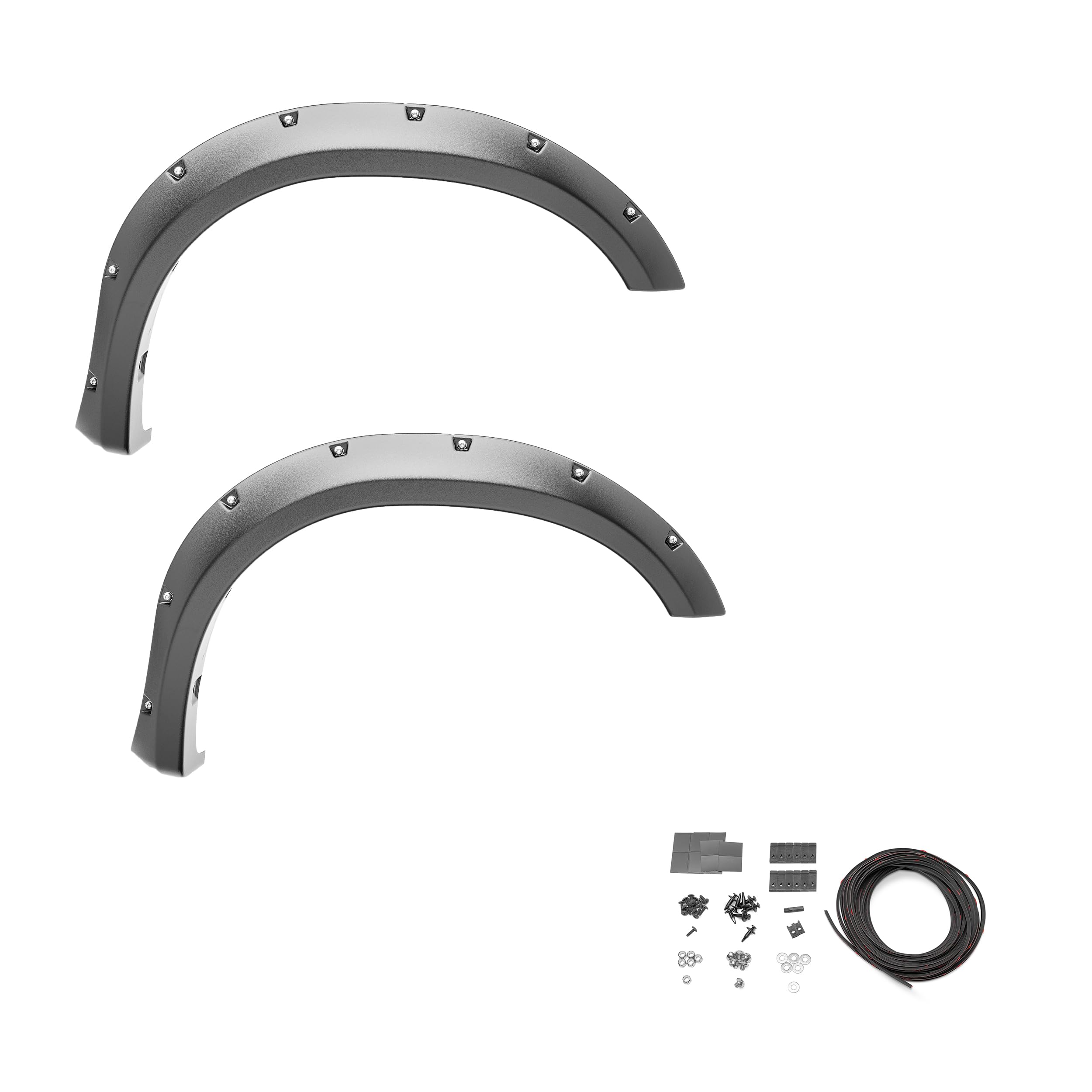 Bushwacker 20049-02 Black Pocket/Rivet Style Smooth Finish Front Fender Flares for 1999-2007 Ford F-250 to F-550 Super Duty