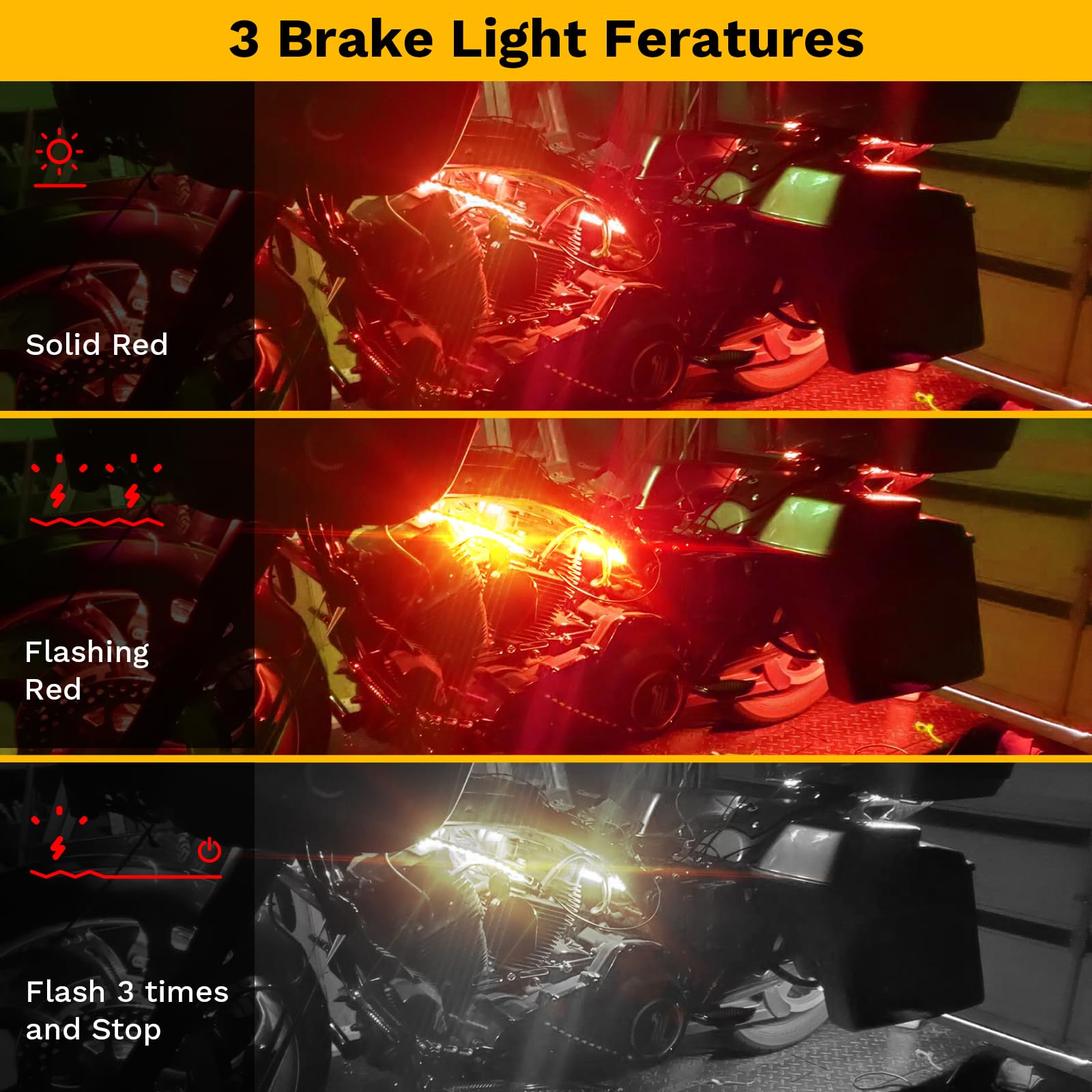 Ditrio 12Pcs Underglow Rgb Led Strip Light Kit Dc 12V With 2 Red Blinking Brake Light Styles For Motorcycles Trikes Golf Carts A