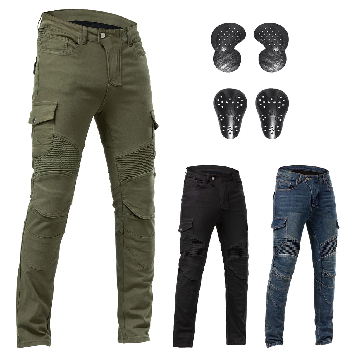 Motorcycle Pants CE Armored Motorbike Jeans Motocross Dirt Bike Riding Gear,Army Green,M=34W/30L
