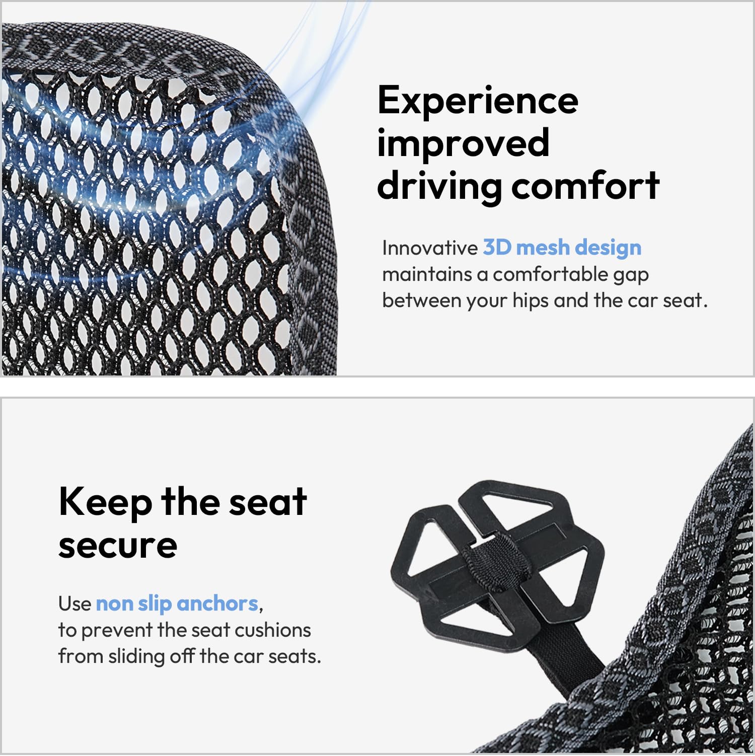 Carrotez Cool Double Breathable 3D Air Mesh Car Seat Cushion Pad, Cool Chair Seat, Car Seat Pads, Home Office Chair, Wheelchair, 41' X 15' - Black